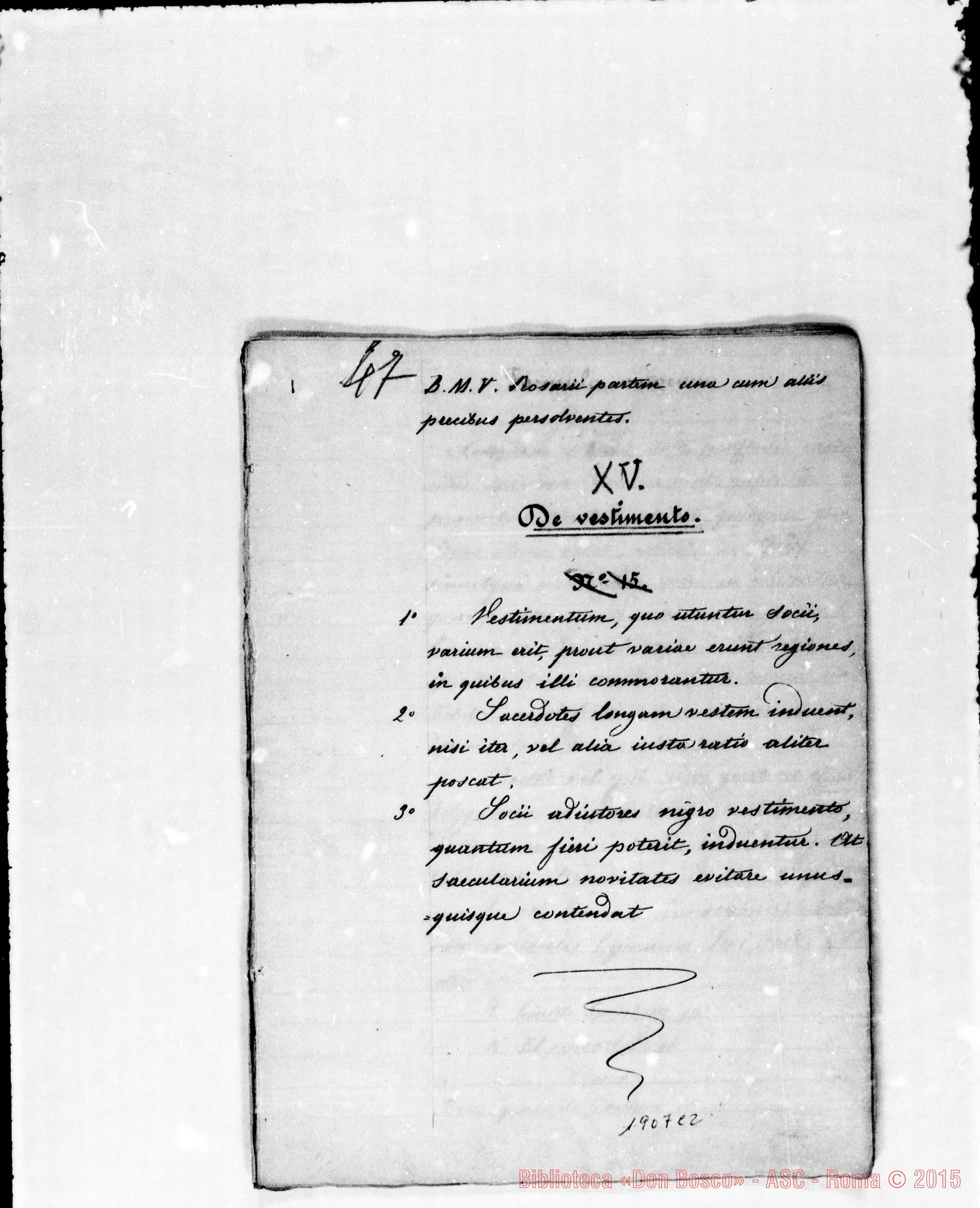 Fotogramma C 2 — Redazione latina manoscritta con correz. autogr. Bosco