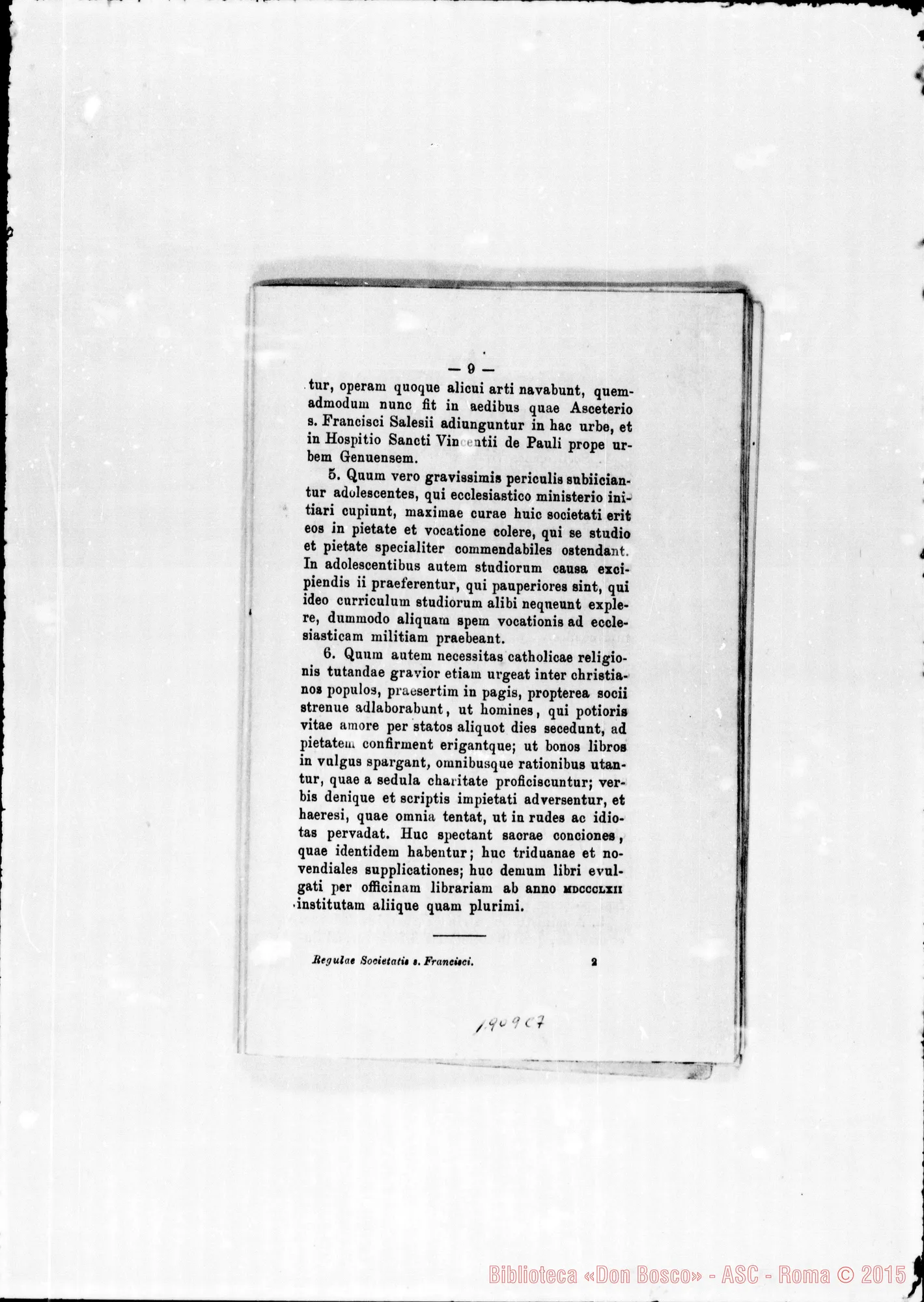 Fotogramma C 7 — Edizione latina stampata. Typis S.C. Prop. Fide. Correz. autogr. Bosco