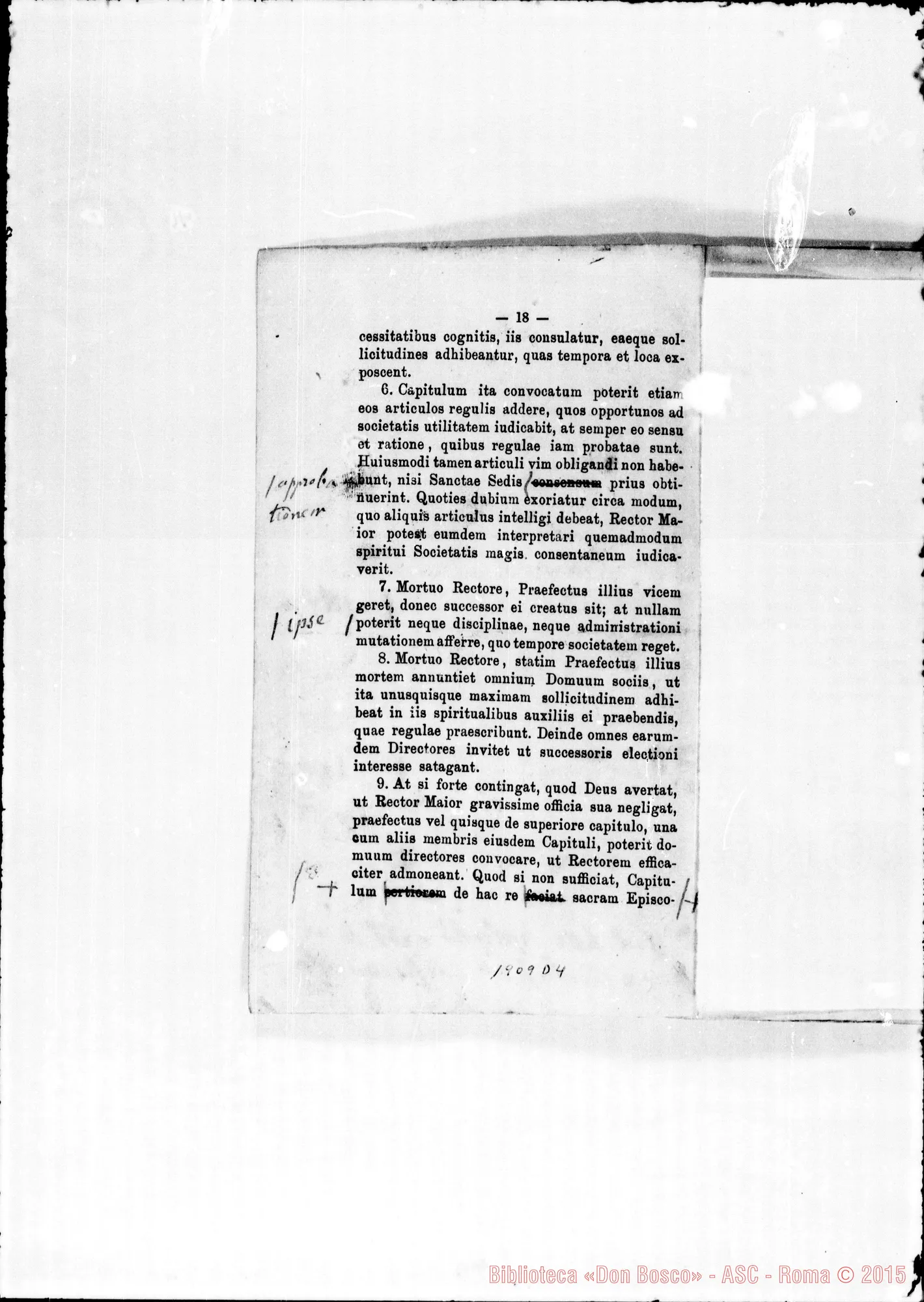 Fotogramma D 4 — Edizione latina stampata. Typis S.C. Prop. Fide. Correz. autogr. Bosco