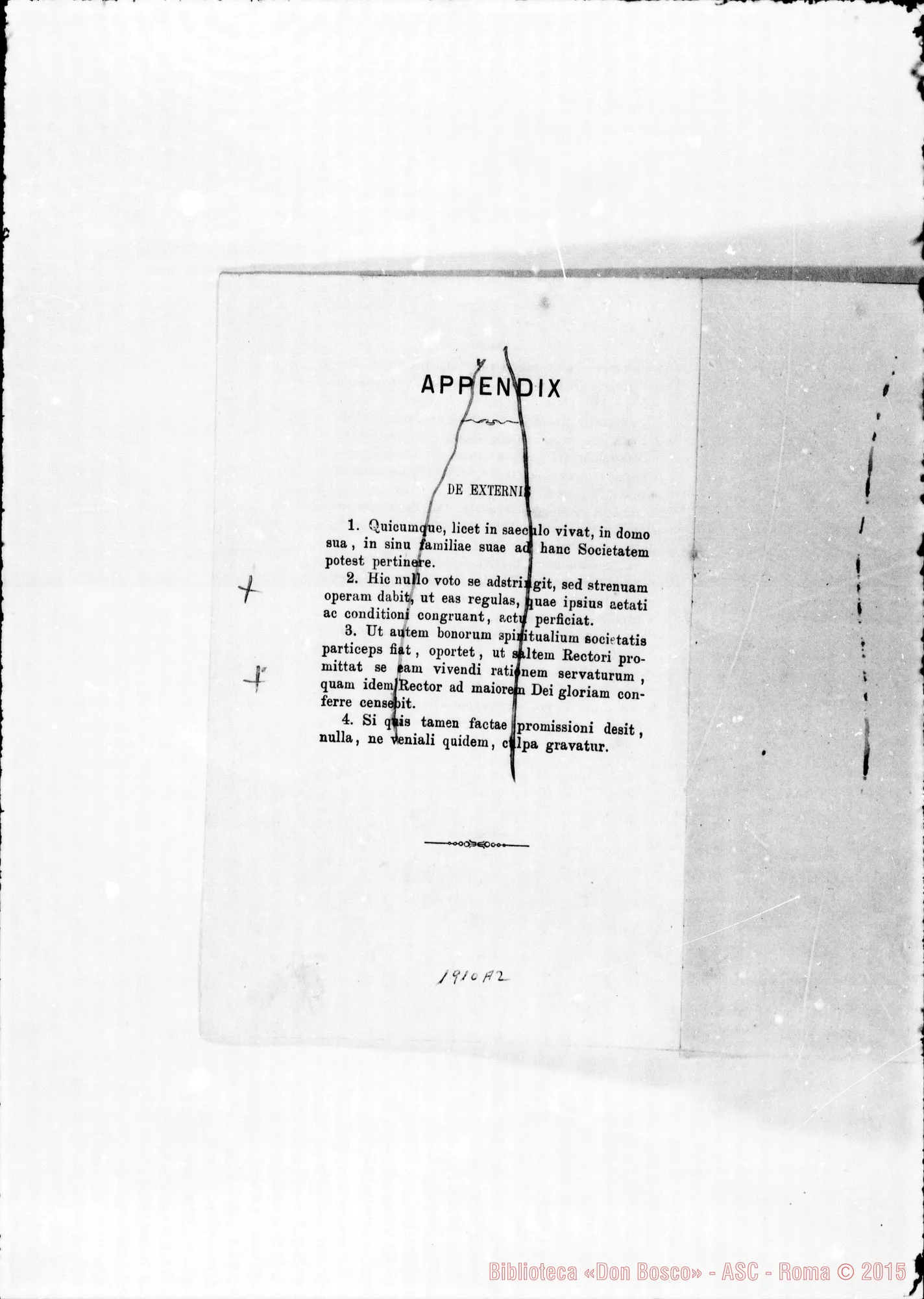 Fotogramma A 2 — Edizione latina stampata. Typis S.C. Prop. Fide. Correz. autogr. Bosco
