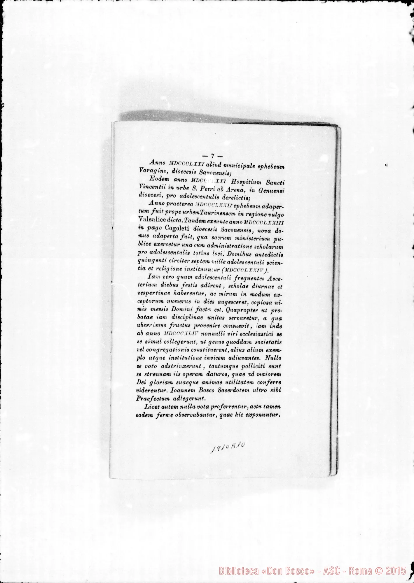 Fotogramma A 10 — Edizione latina stampata. Typis S.C. Prop. Fide. Annotaz. Amedei