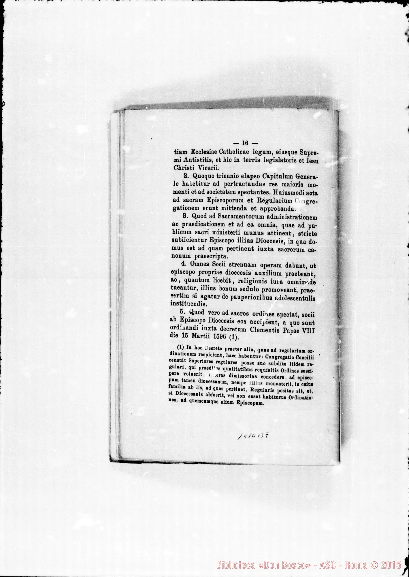 Fotogramma B 7 — Edizione latina stampata. Typis S.C. Prop. Fide. Annotaz. Amedei