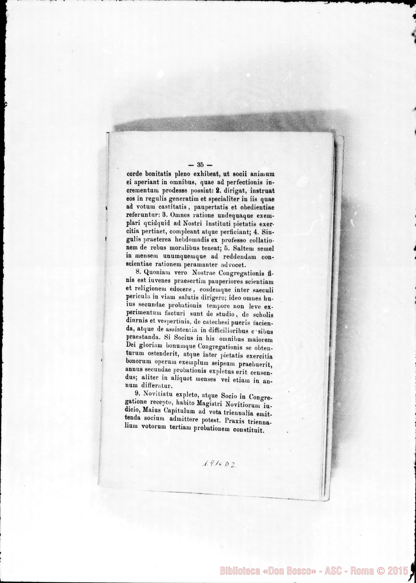 Fotogramma D 2 — Edizione latina stampata. Typis S.C. Prop. Fide. Annotaz. Amedei
