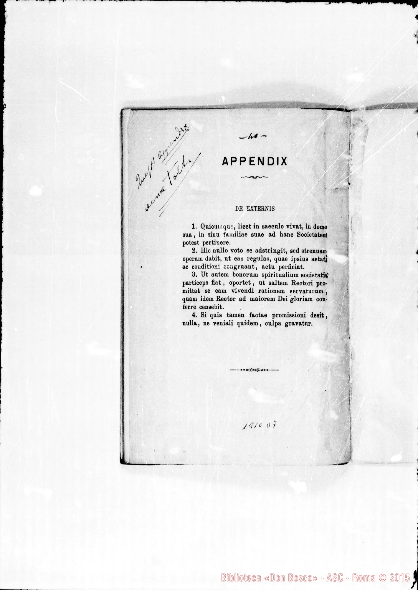 Fotogramma D 7 — Edizione latina stampata. Typis S.C. Prop. Fide. Annotaz. Amedei