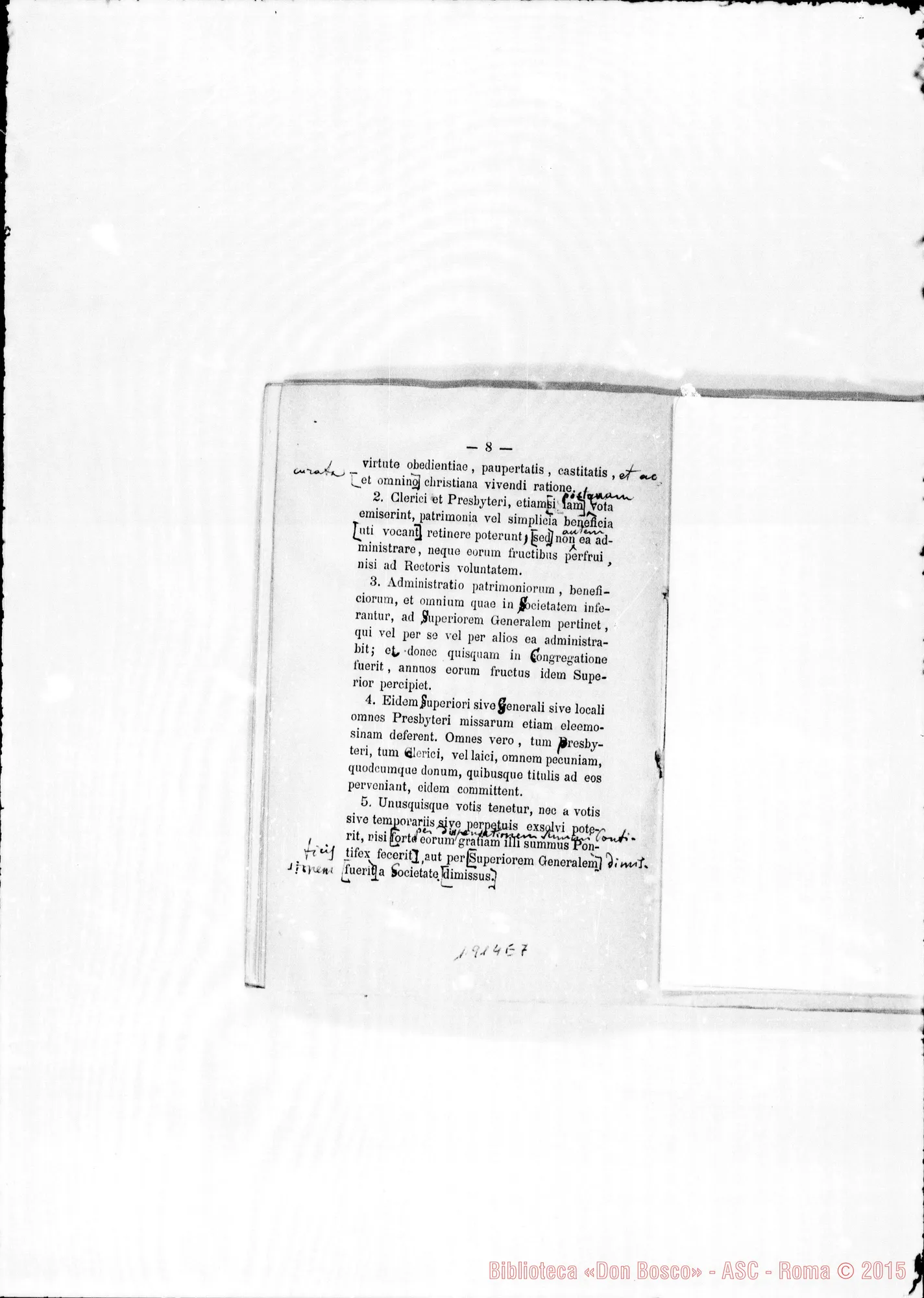 Fotogramma E 7 — «Regulae seu Constitutiones», con postille di Amedei