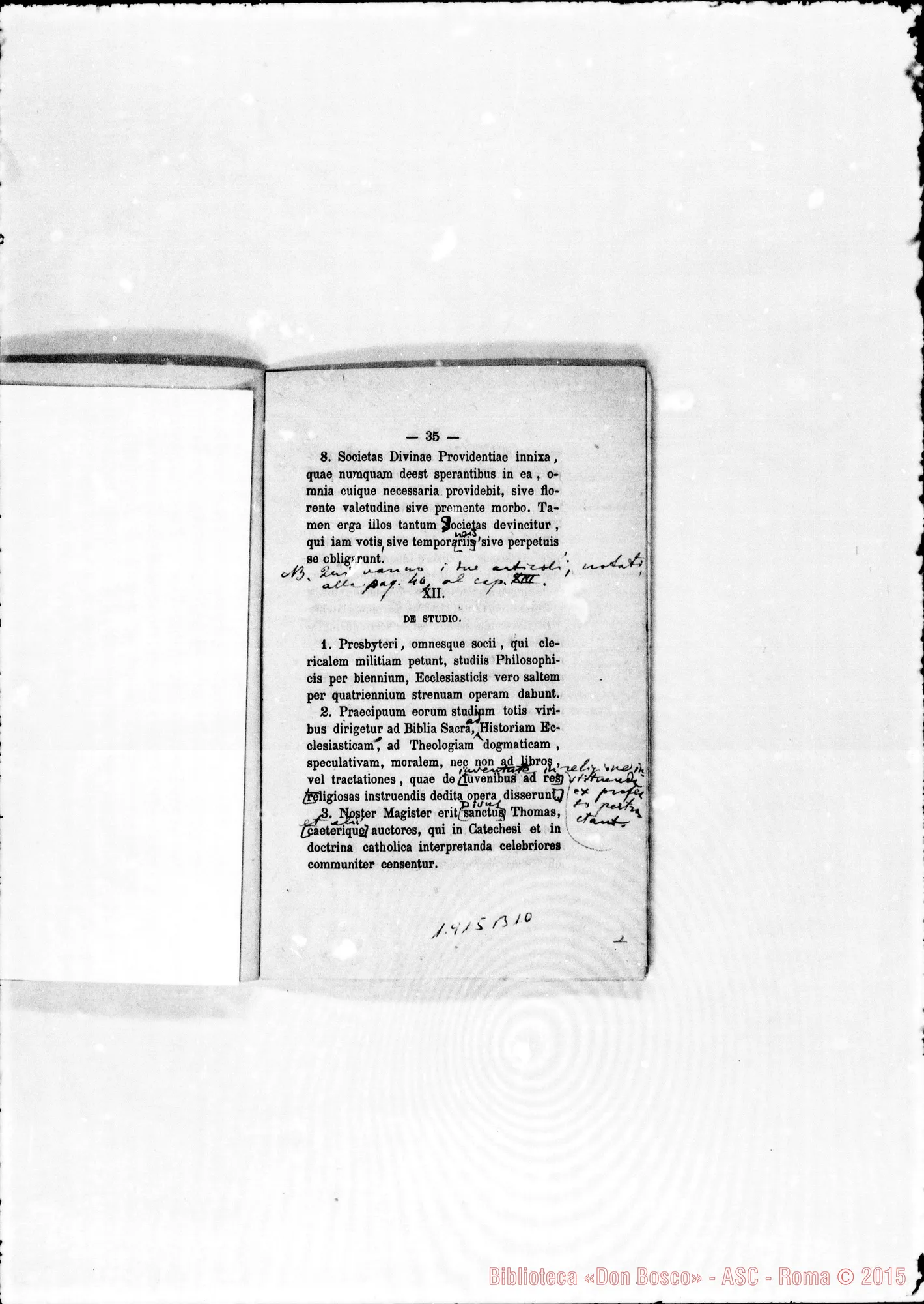Fotogramma B 10 — «Regulae seu Constitutiones», con postille di Amedei