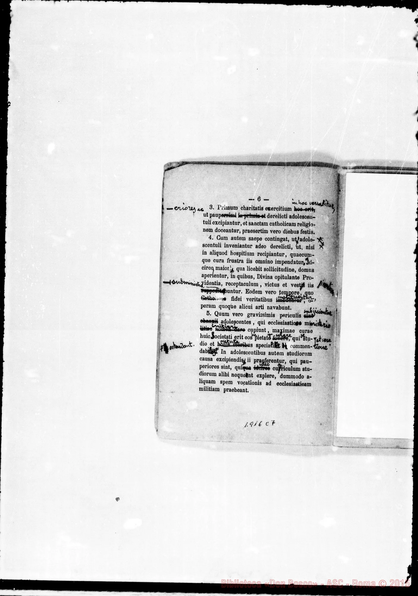 Fotogramma C 7 — «Regulae seu Constitutiones». Stampato con correz. ms.
