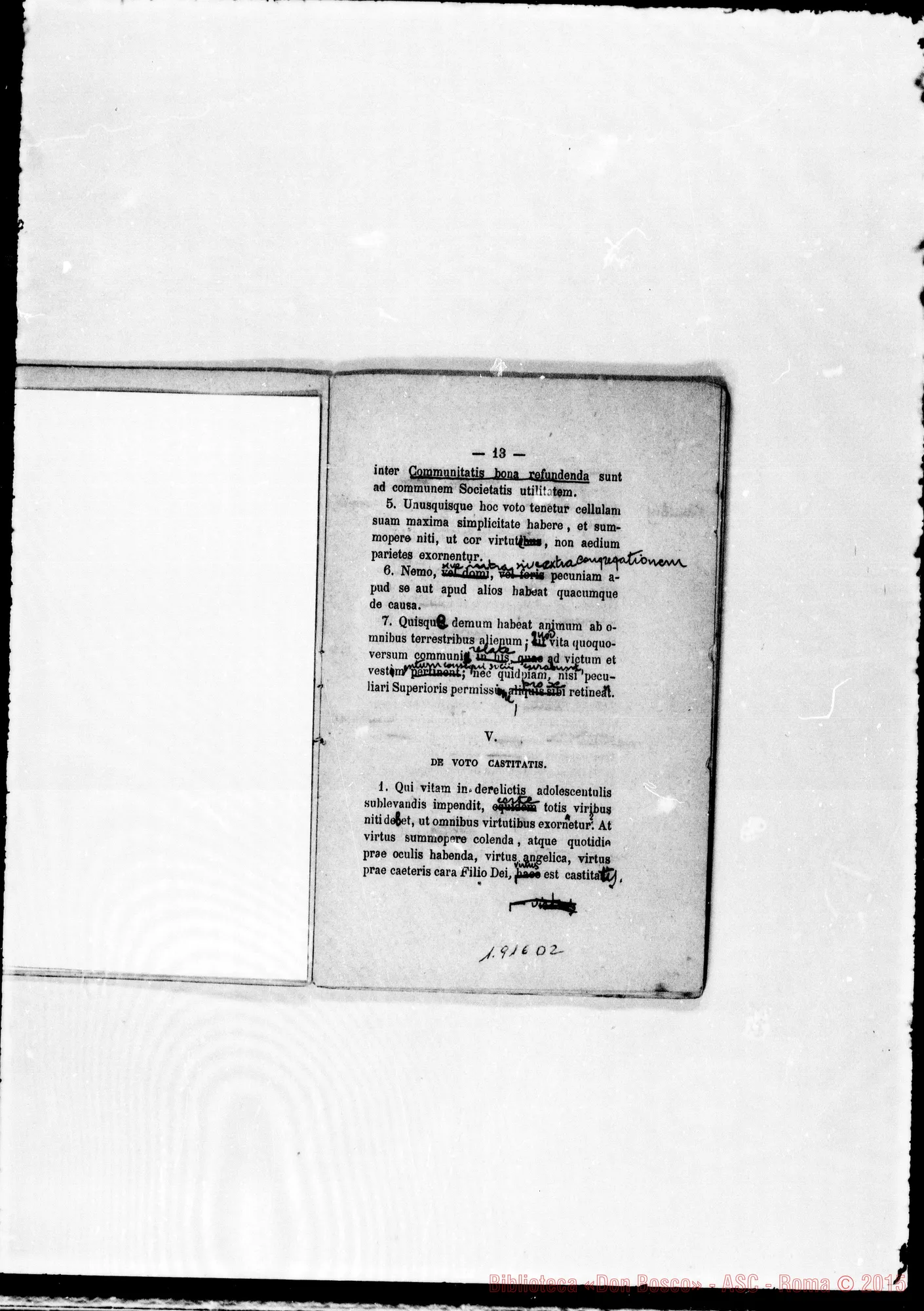 Fotogramma D 2 — «Regulae seu Constitutiones». Stampato con correz. ms.
