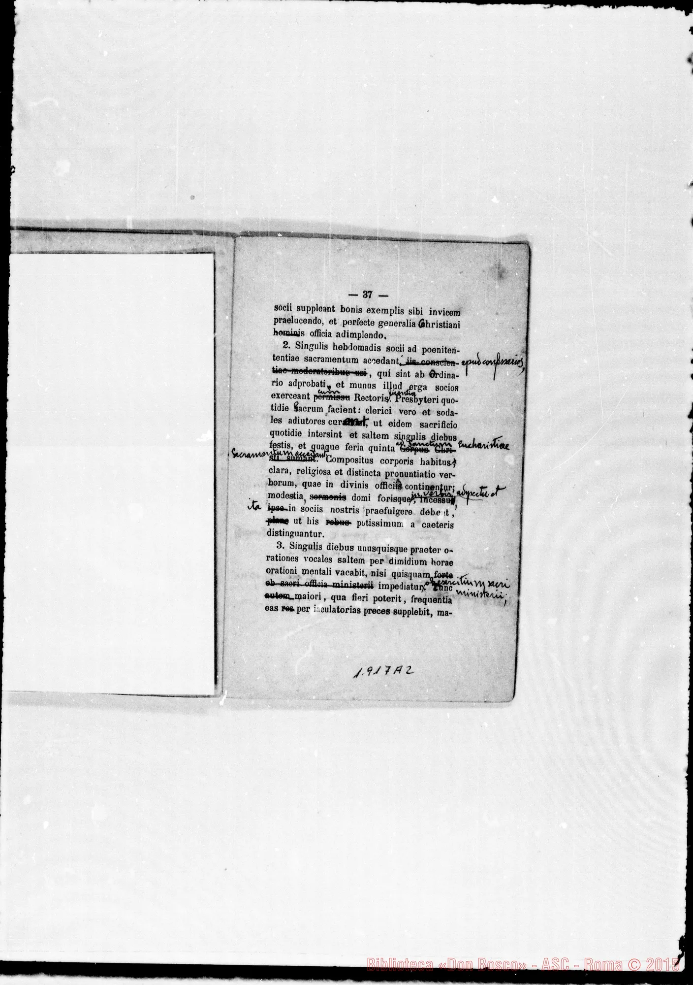 Fotogramma A 2 — «Regulae seu Constitutiones». Stampato con correz. ms.
