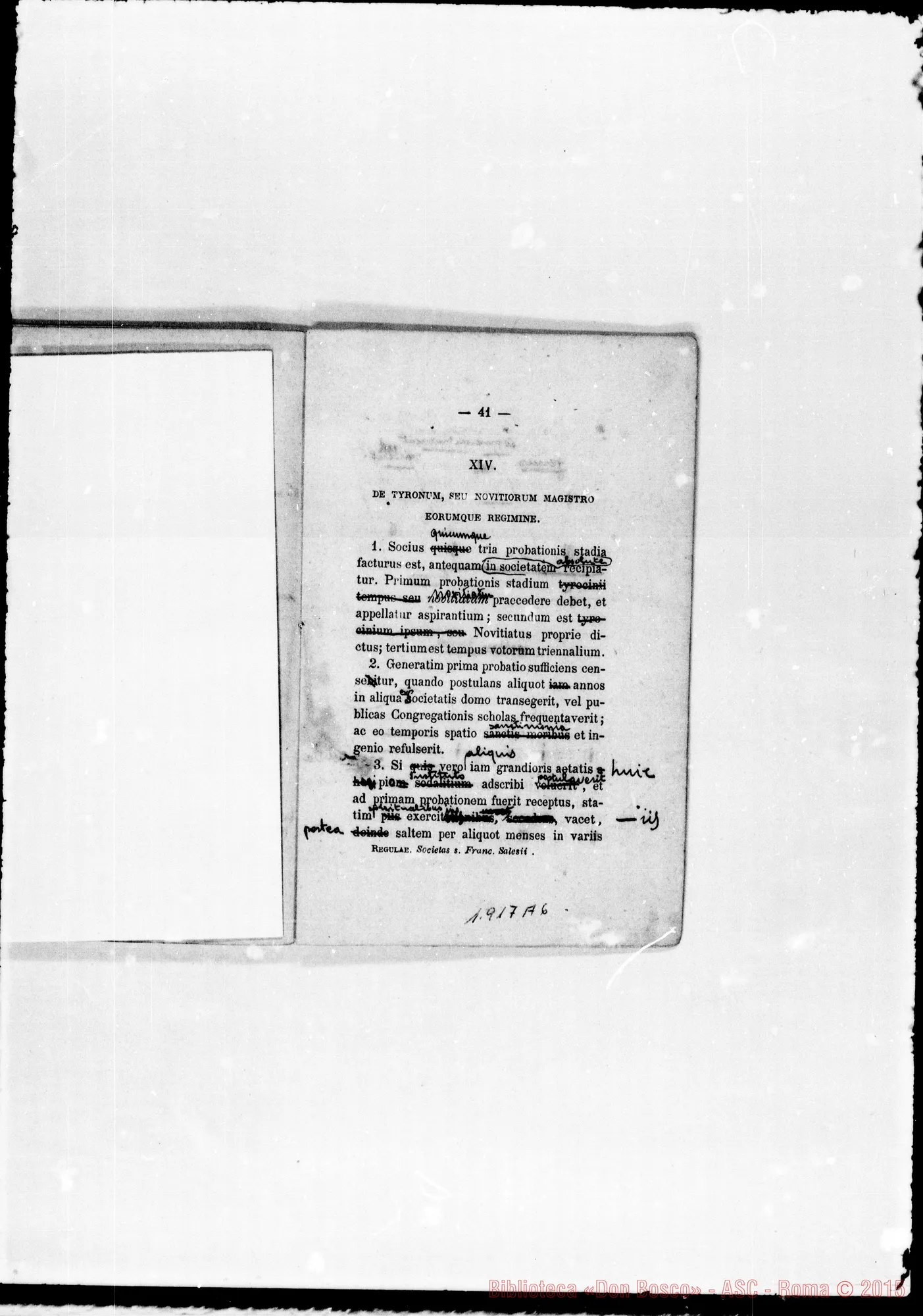 Fotogramma A 6 — «Regulae seu Constitutiones». Stampato con correz. ms.