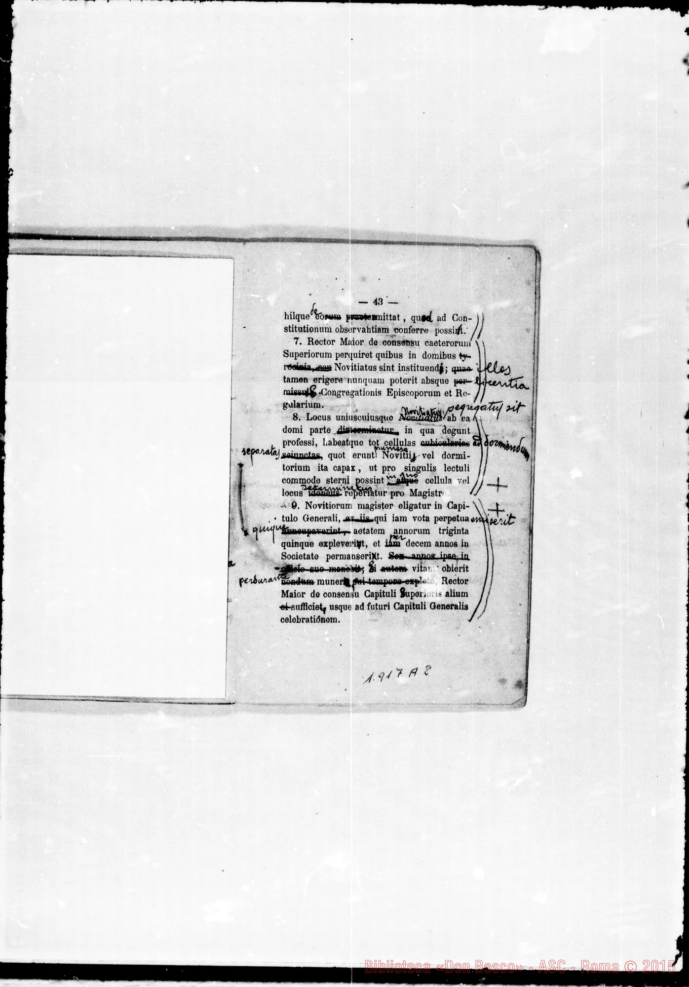 Fotogramma A 8 — «Regulae seu Constitutiones». Stampato con correz. ms.