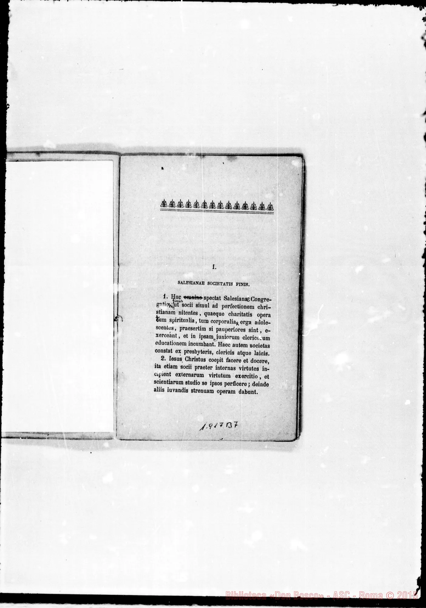 Fotogramma B 7 — «Regulae seu Constitutiones». Stampato con correz. ms.
