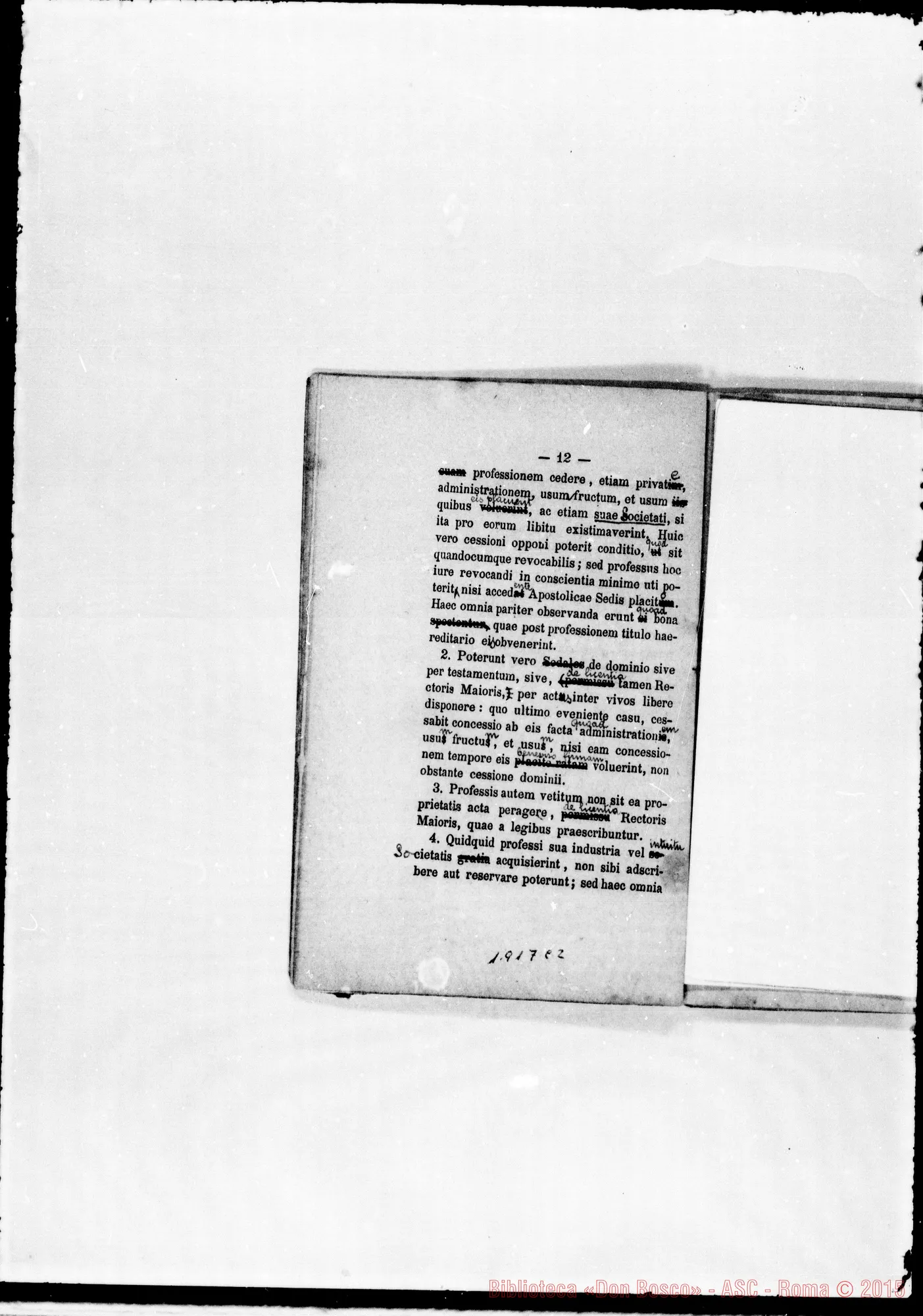 Fotogramma C 2 — «Regulae seu Constitutiones». Stampato con correz. ms.