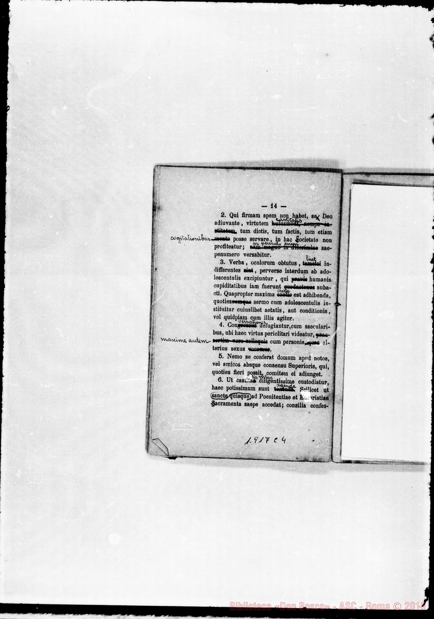 Fotogramma C 4 — «Regulae seu Constitutiones». Stampato con correz. ms.