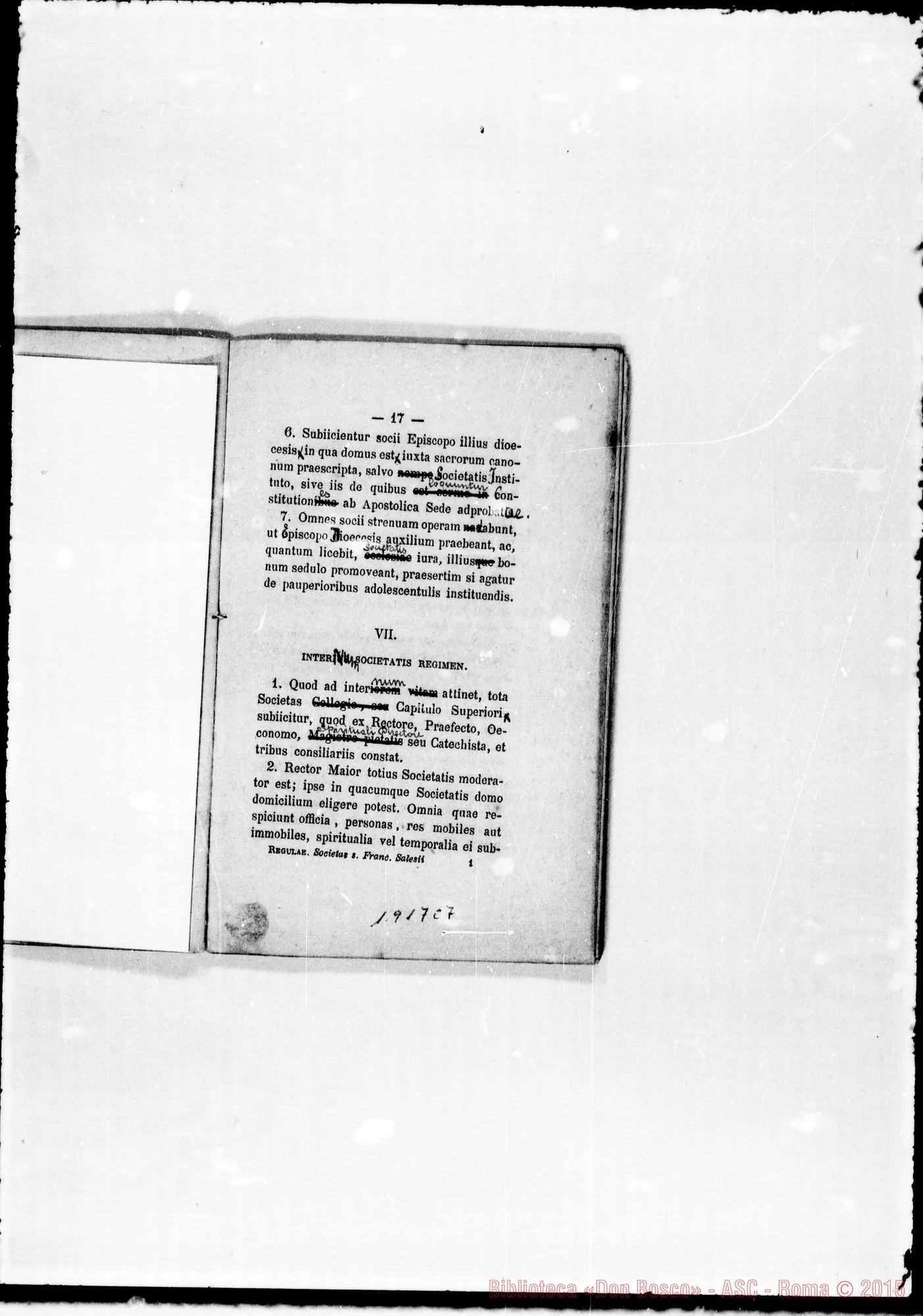 Fotogramma C 7 — «Regulae seu Constitutiones». Stampato con correz. ms.
