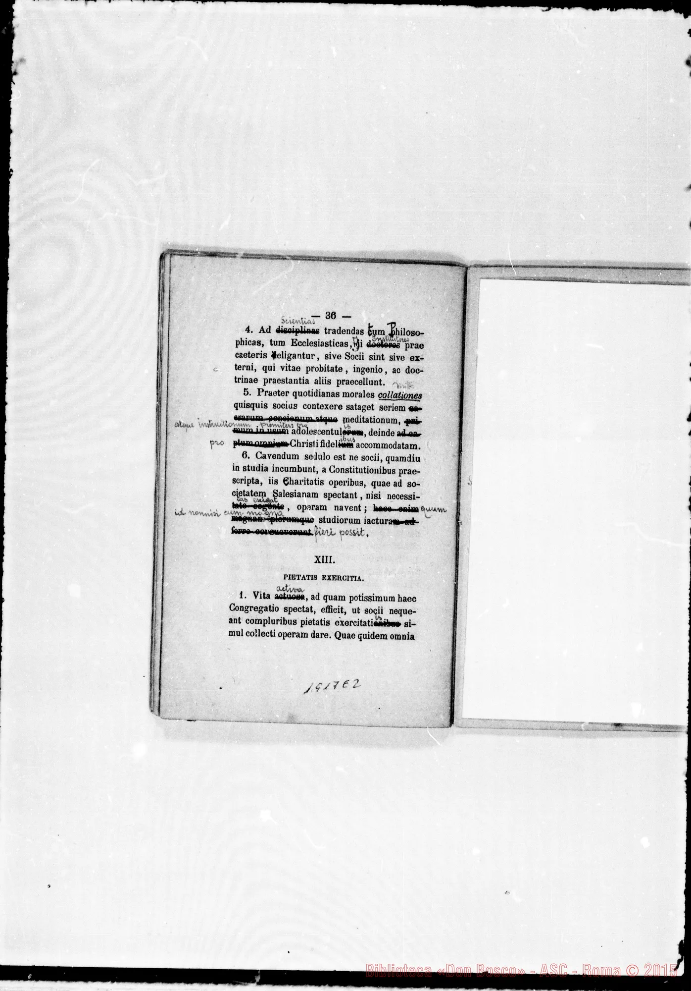 Fotogramma E 2 — «Regulae seu Constitutiones». Stampato con correz. ms.