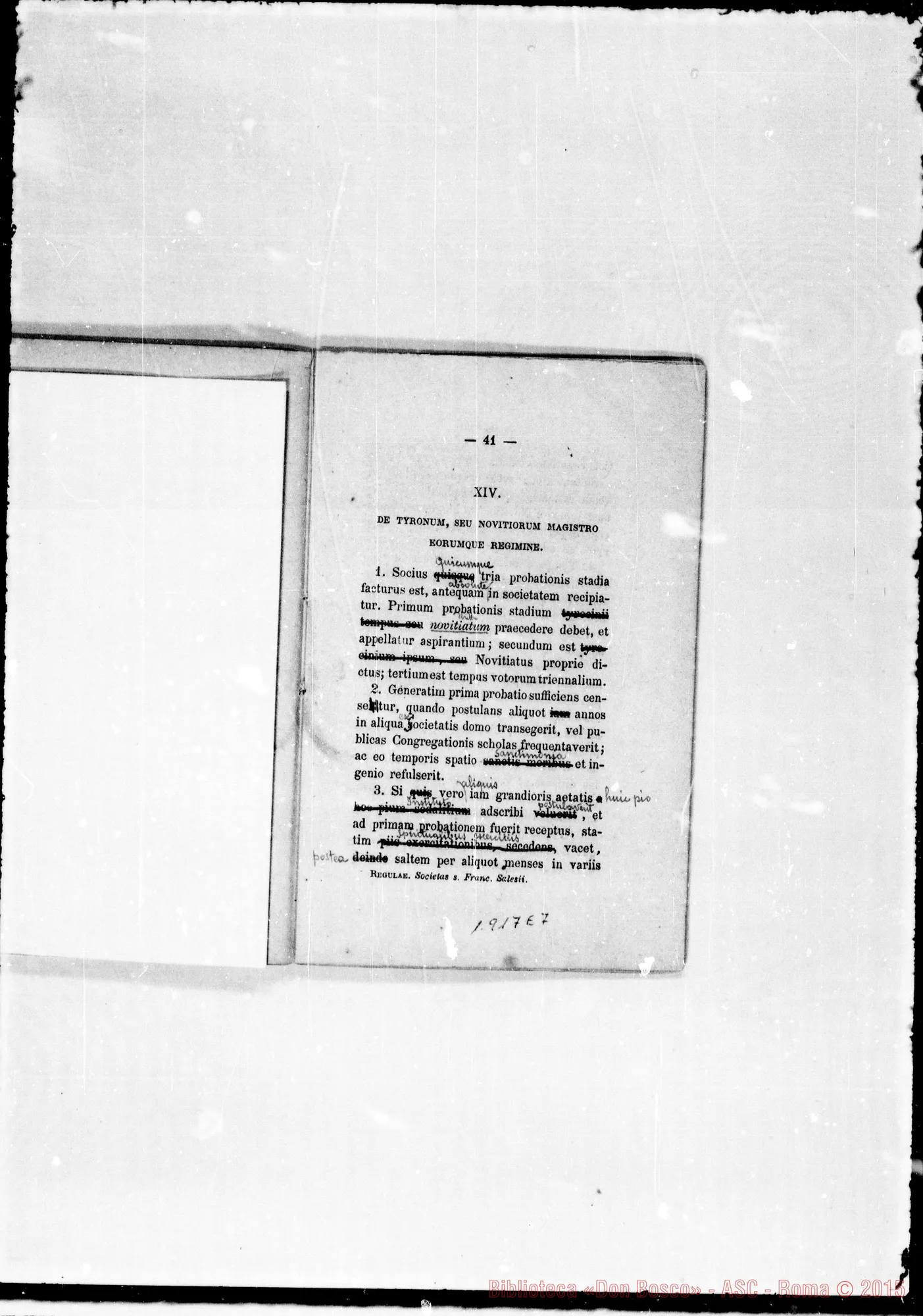 Fotogramma E 7 — «Regulae seu Constitutiones». Stampato con correz. ms.
