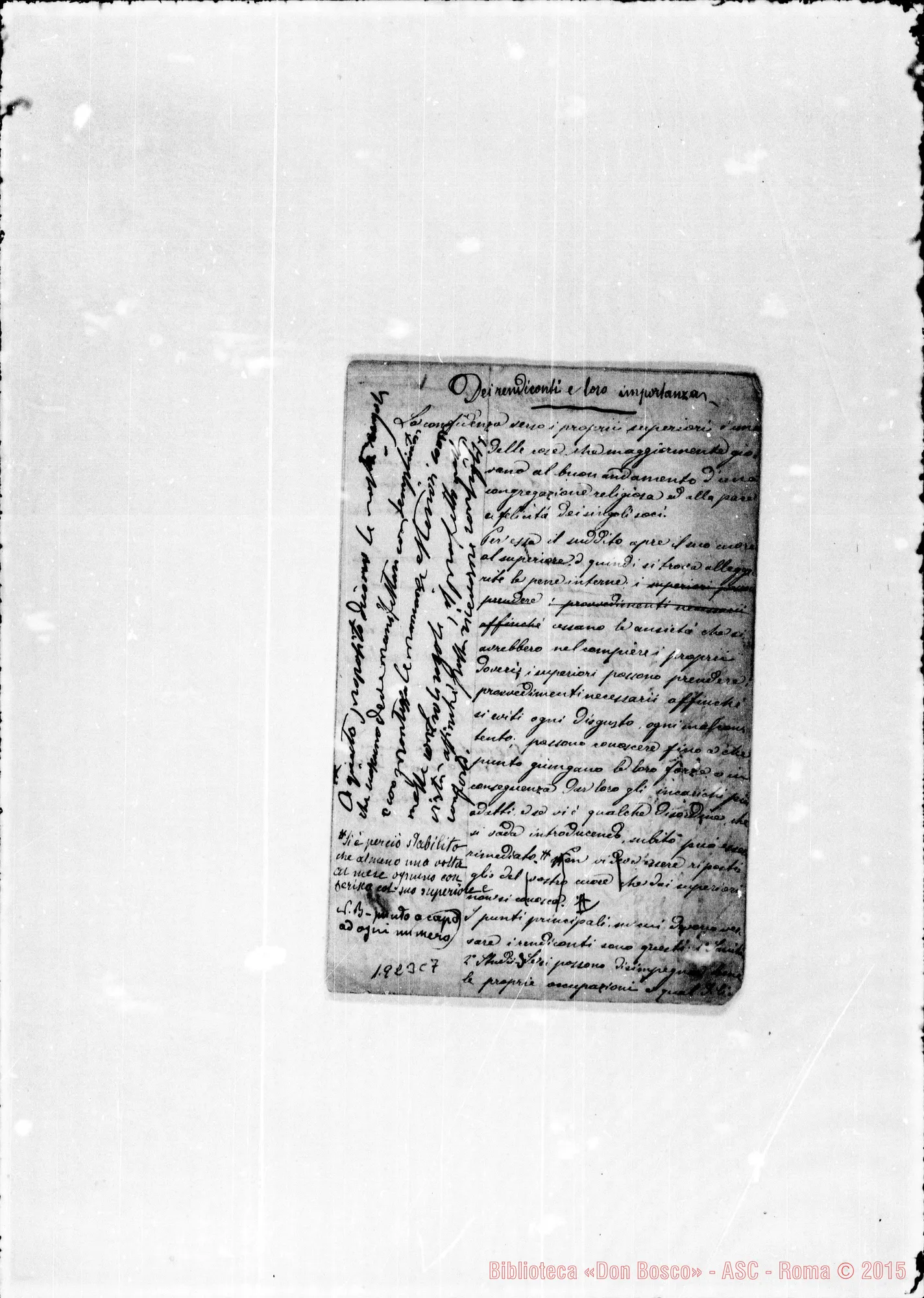 Fotogramma C 7 — Dei rendiconti. Ms. con correz. autogr. Bosco