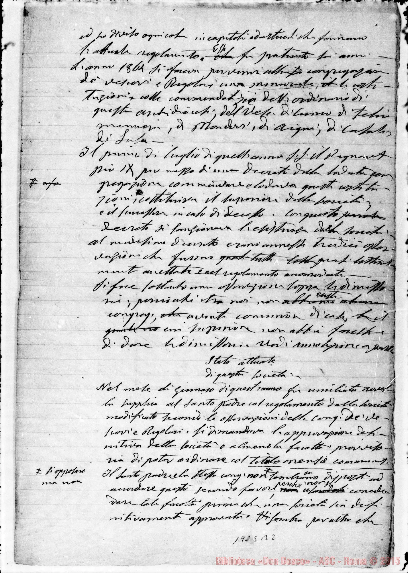 Fotogramma B 2 — «Società di S. Francesco di Sales». Memoria alla venuta di Mons. Riccardi. Ms. autogr. Bosco