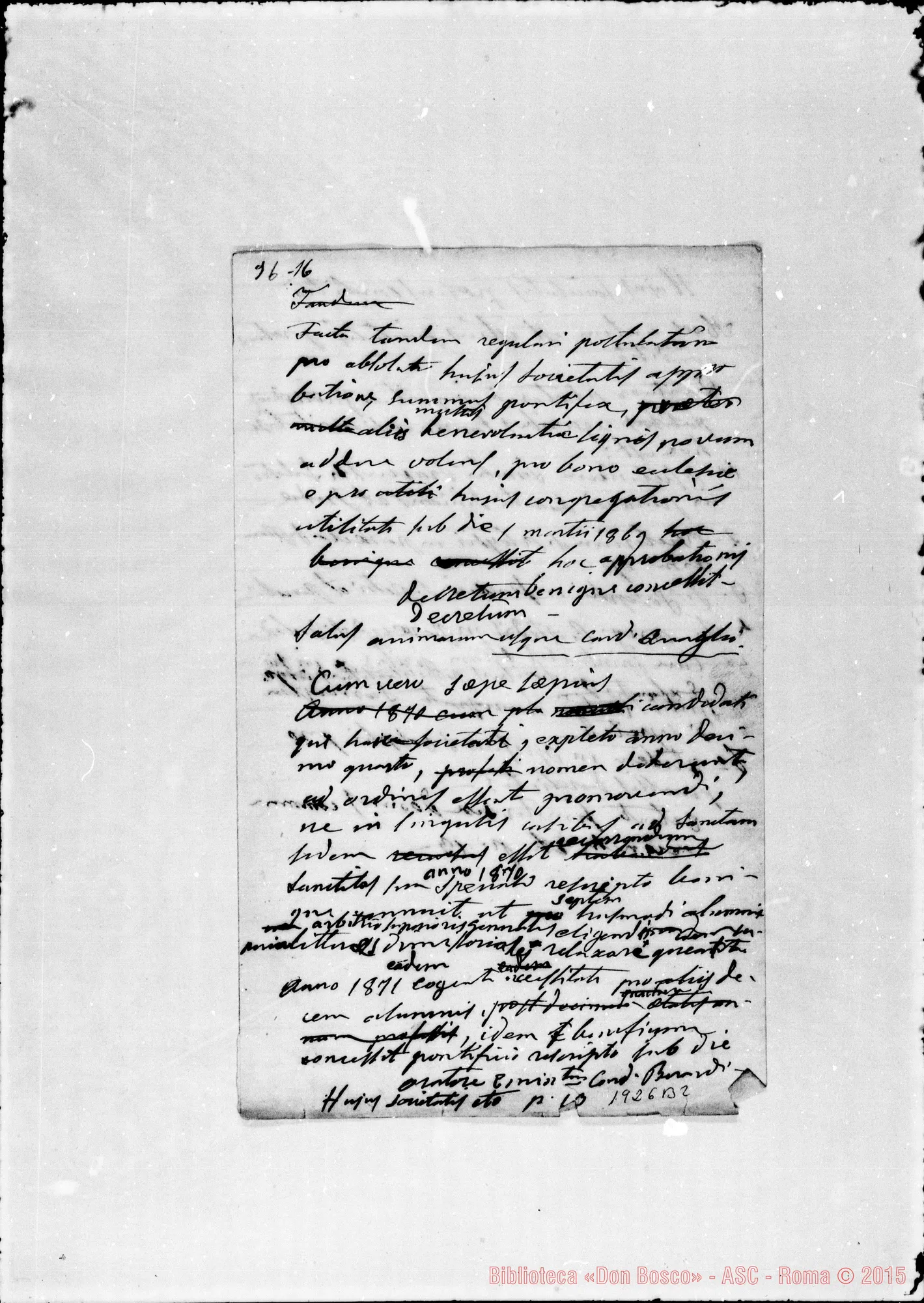 Fotogramma B 2 — «Notitia brevis…» Stampato (1868) con correz. E aggiunte autogr. Bosco
