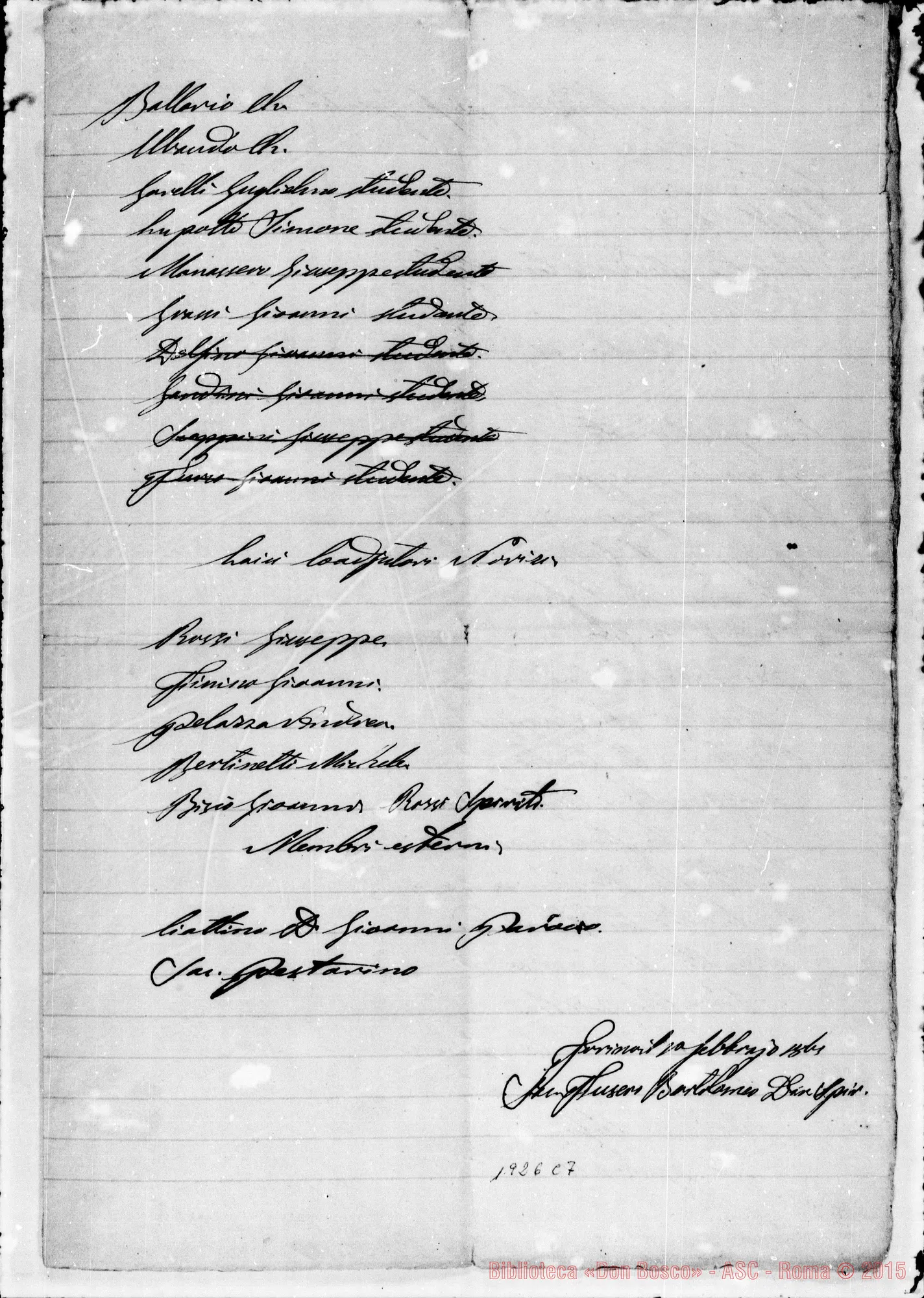 Fotogramma C 7 — 1865 Membri della Società… Elenco ms. Rettore Bosco, sacerdote…