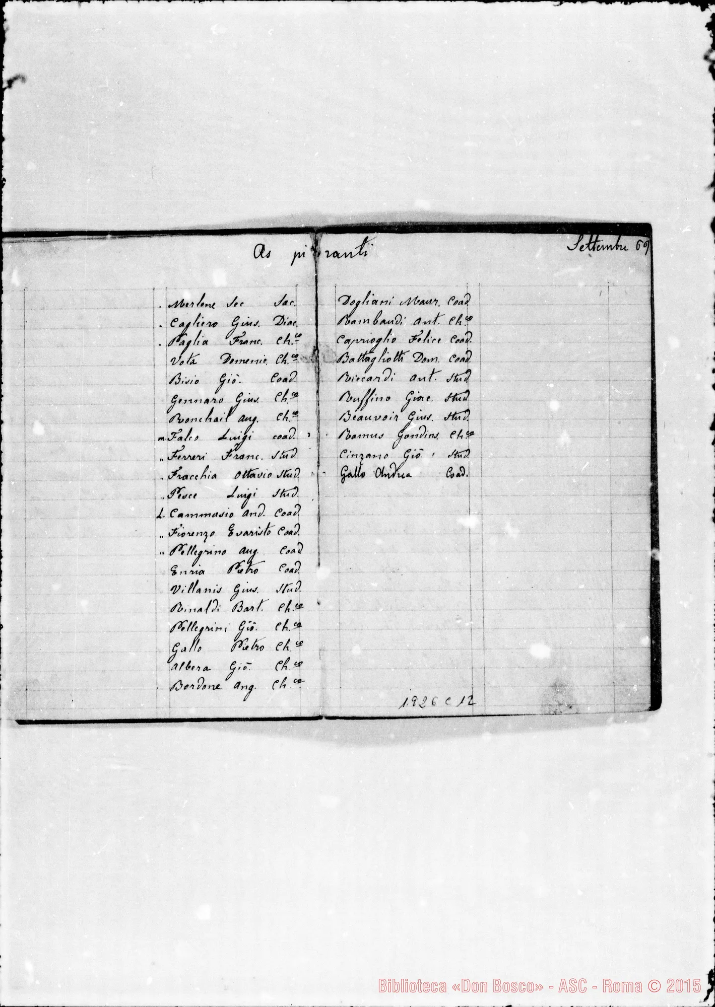 Fotogramma C 12 — 1867-69 Elenco ms. Non appare l’anno 1868