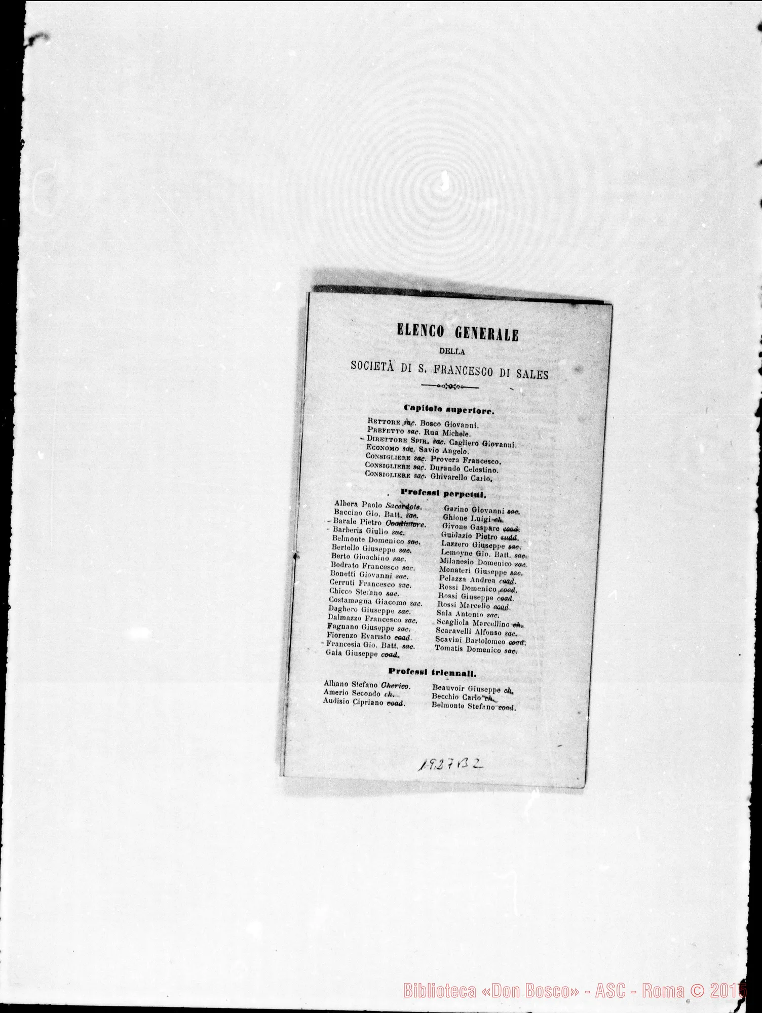 Fotogramma B 2 — 1874 « Dall’esiglio chiamati alla vita eterna nell’anno 1873»