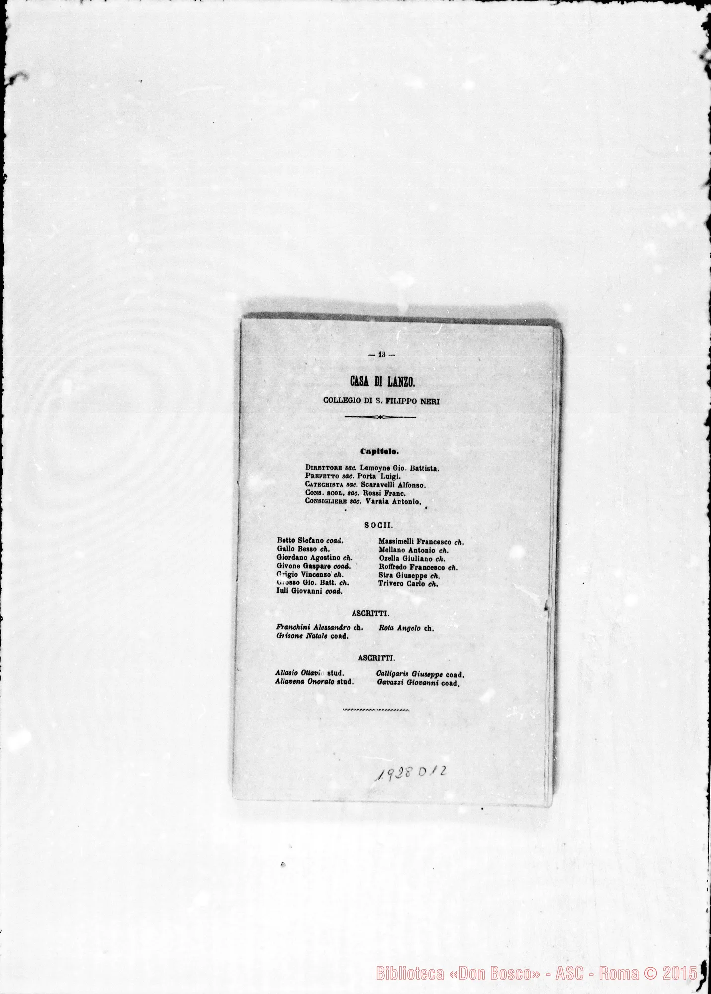 Fotogramma D 12 — 1877 Appaiono le Province Romana E Americana. Appare anche la carica d’archivista nella persona di D. Berto Gioachino