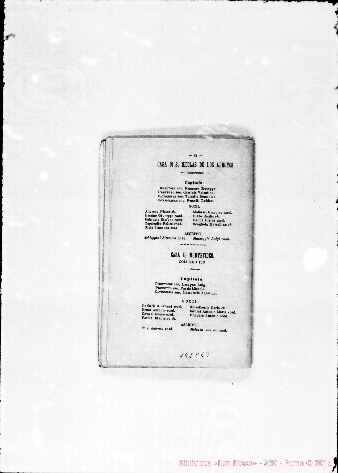 Fotogramma E 9 — 1877 Appaiono le Province Romana E Americana. Appare anche la carica d’archivista nella persona di D. Berto Gioachino
