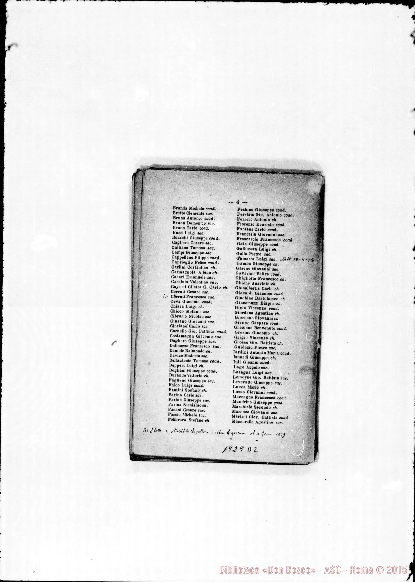 Fotogramma D 2 — 1878 Note autogr. Bosco. Ispettorie: Piemontese- Ligure- Americana- Romana. Note autogr. di D. Rua