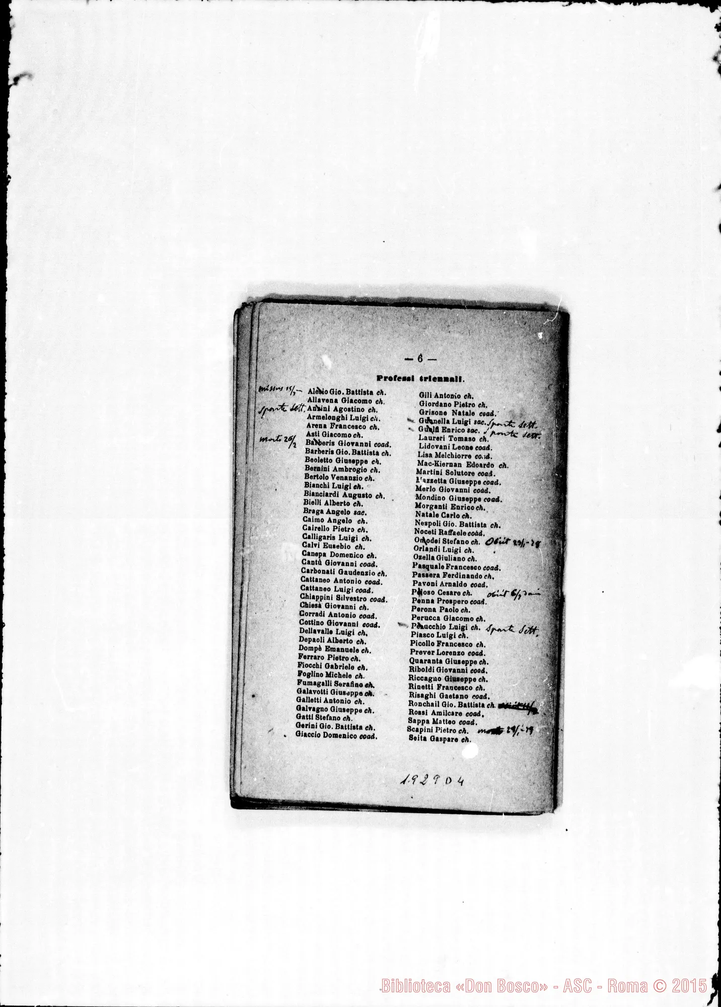 Fotogramma D 4 — 1878 Note autogr. Bosco. Ispettorie: Piemontese- Ligure- Americana- Romana. Note autogr. di D. Rua