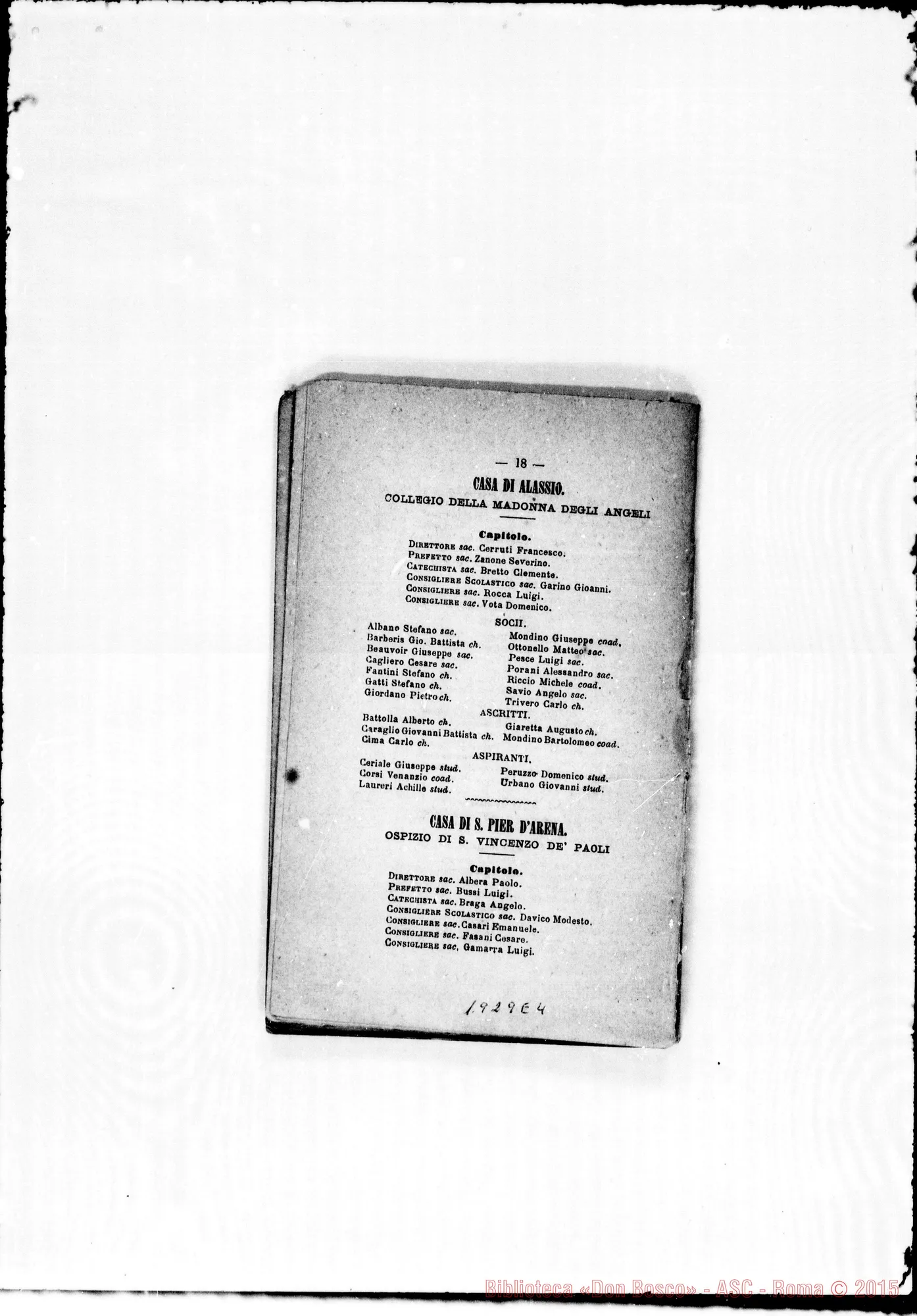 Fotogramma E 4 — 1878 Note autogr. Bosco. Ispettorie: Piemontese- Ligure- Americana- Romana. Note autogr. di D. Rua