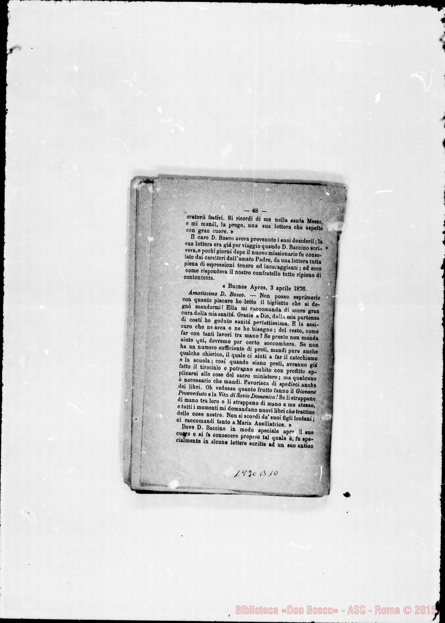 Fotogramma B 10 — 1878 Note autogr. Bosco. Ispettorie: Piemontese- Ligure- Americana- Romana. Note autogr. di D. Rua