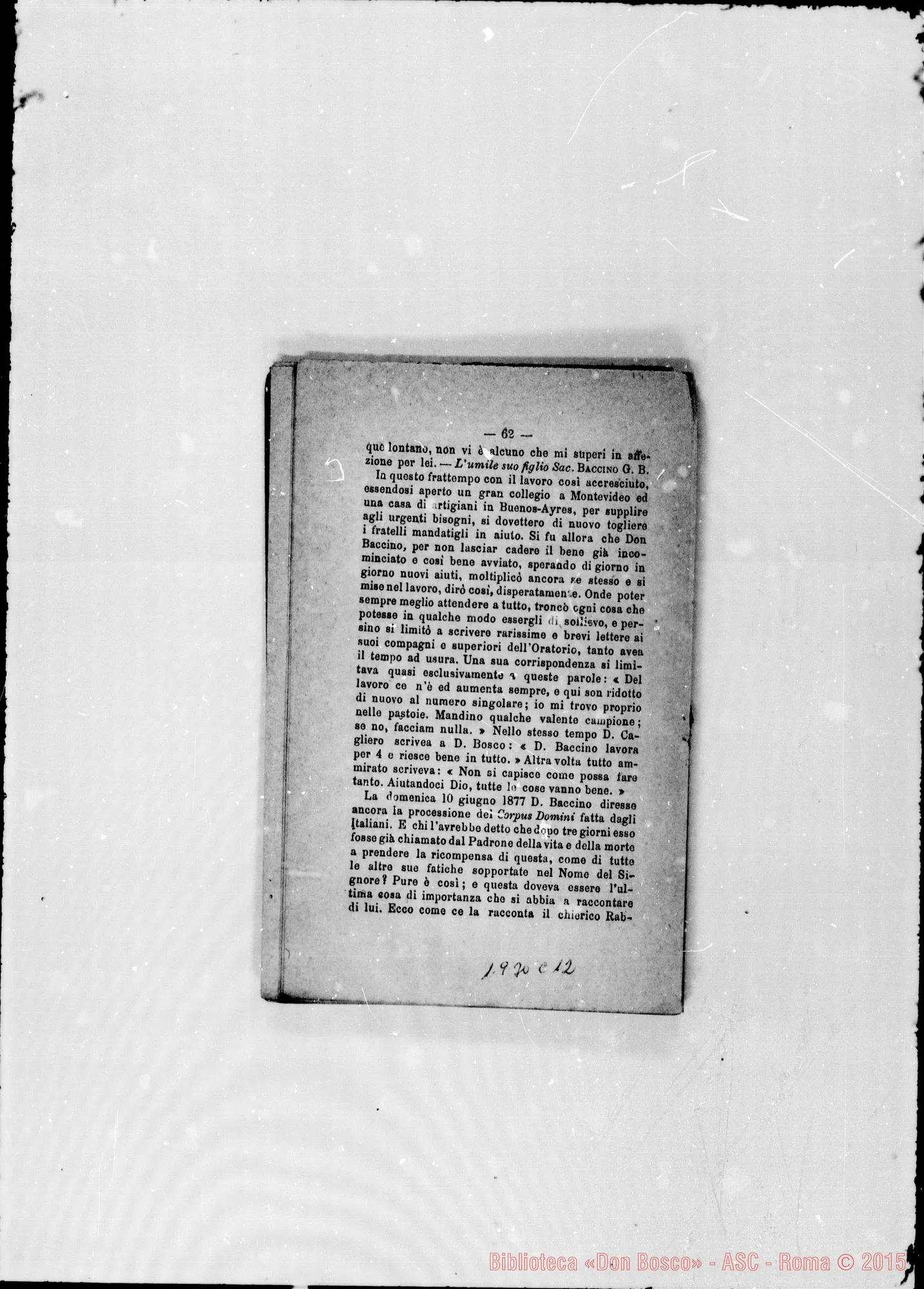 Fotogramma C 12 — 1878 Note autogr. Bosco. Ispettorie: Piemontese- Ligure- Americana- Romana. Note autogr. di D. Rua