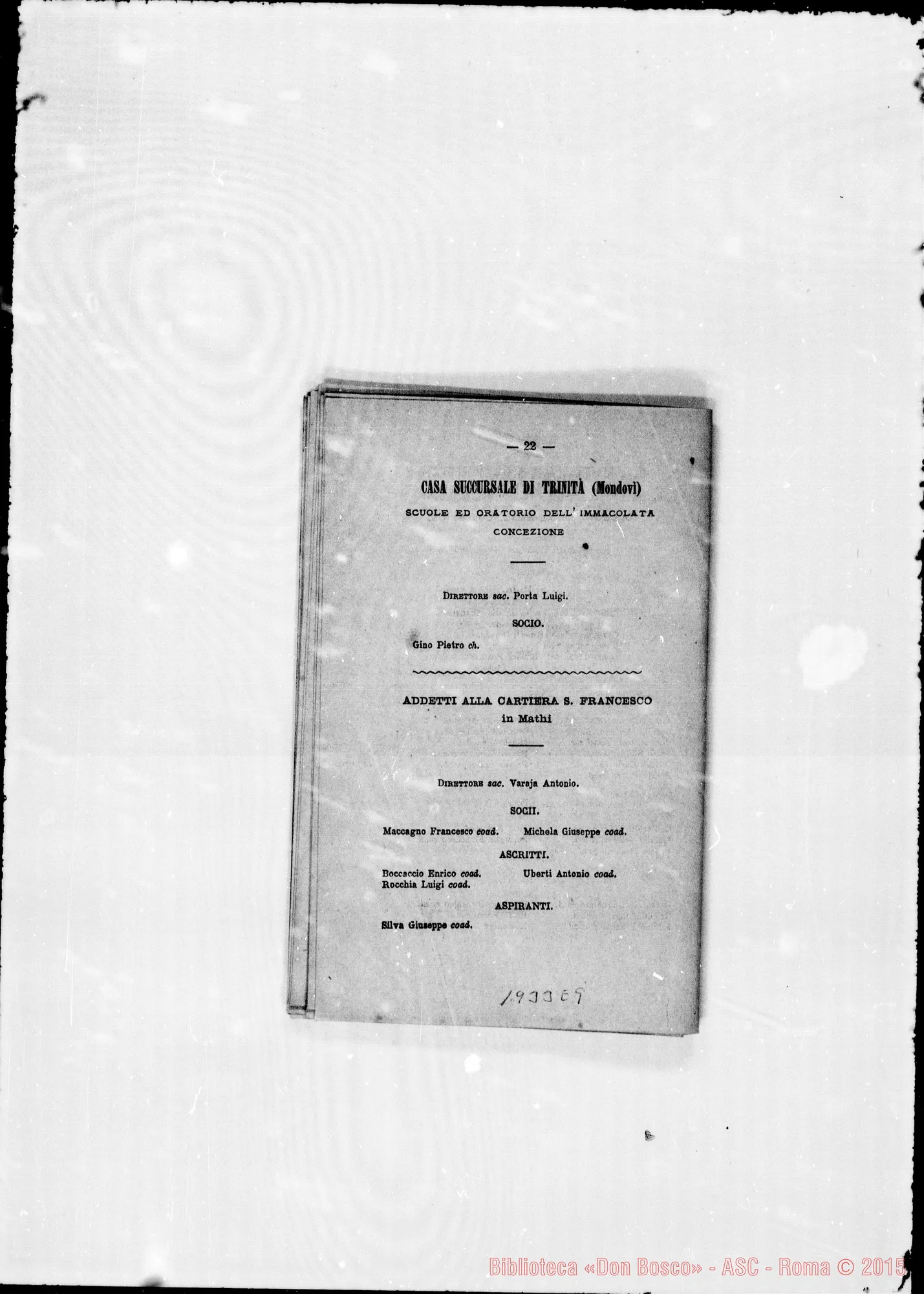 Fotogramma E 9 — 1881 Spariscono le biografie dei salesiani defunti