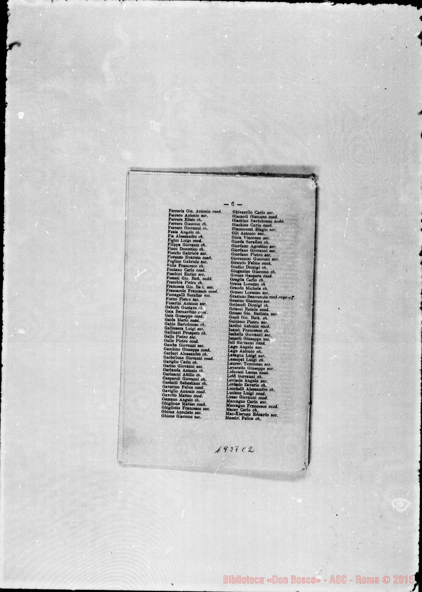 Fotogramma C 2 — 1886 Non appare la carica d’Archivista. Appare il titolo «Rettor MAGGIORE»