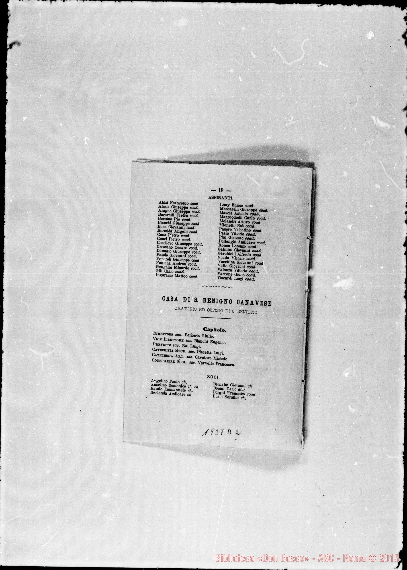 Fotogramma D 2 — 1886 Non appare la carica d’Archivista. Appare il titolo «Rettor MAGGIORE»