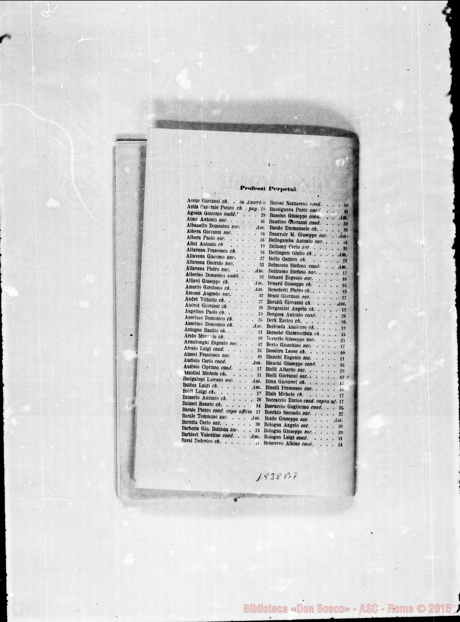 Fotogramma B 7 — 1887 Appaiono due elenchi: Europa E America