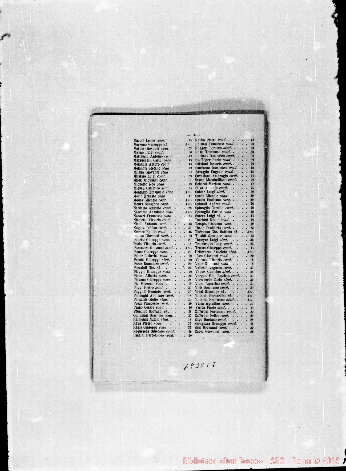 Fotogramma C 7 — 1887 Appaiono due elenchi: Europa E America