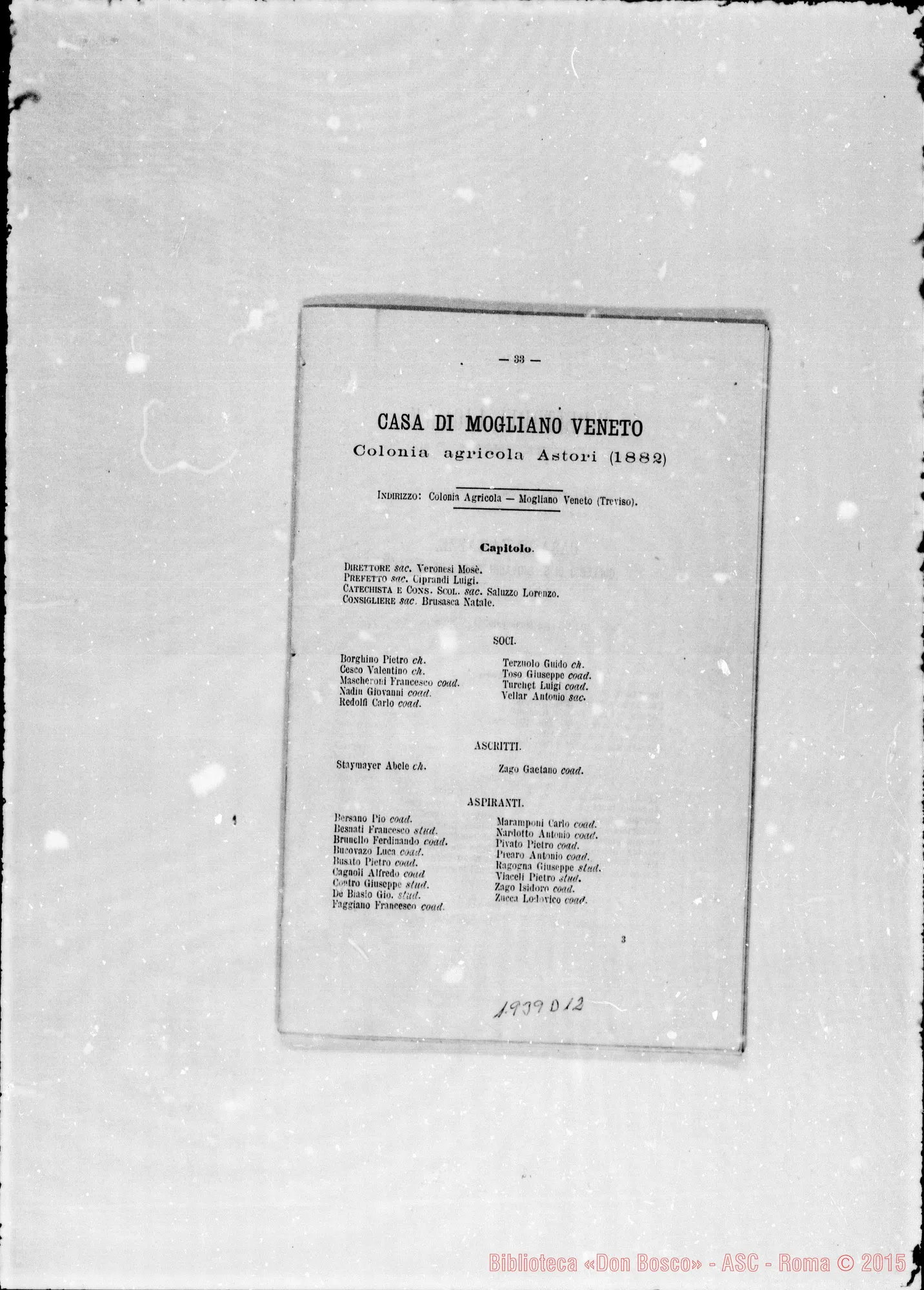 Fotogramma D 12 — 1888 Don Michele Rua: Rettor Maggiore
