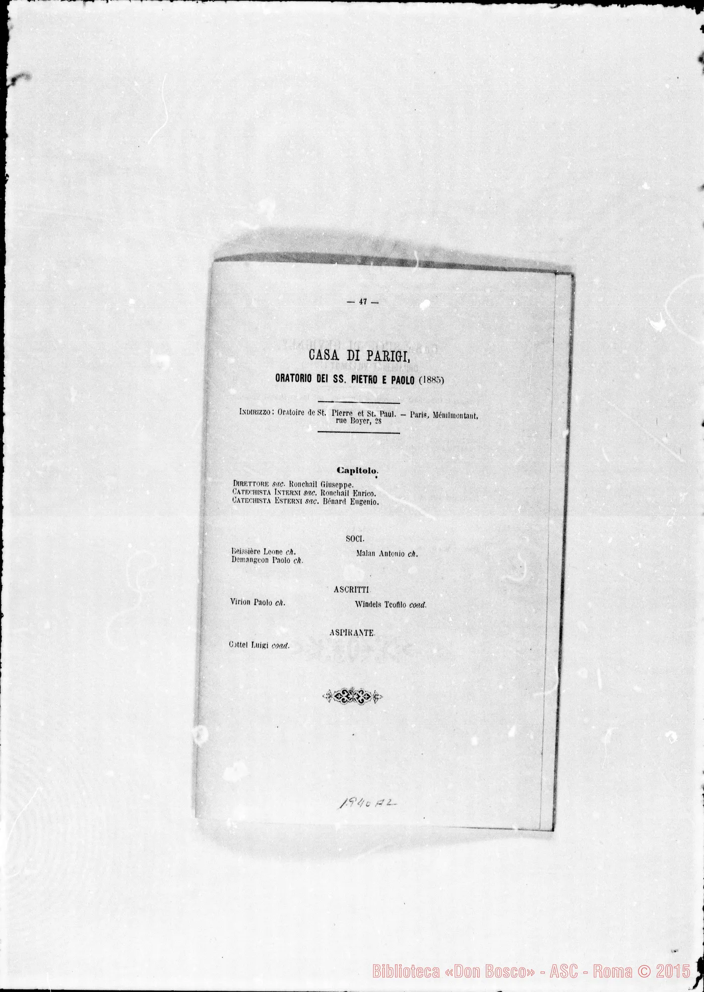 Fotogramma A 2 — 1888 Don Michele Rua: Rettor Maggiore