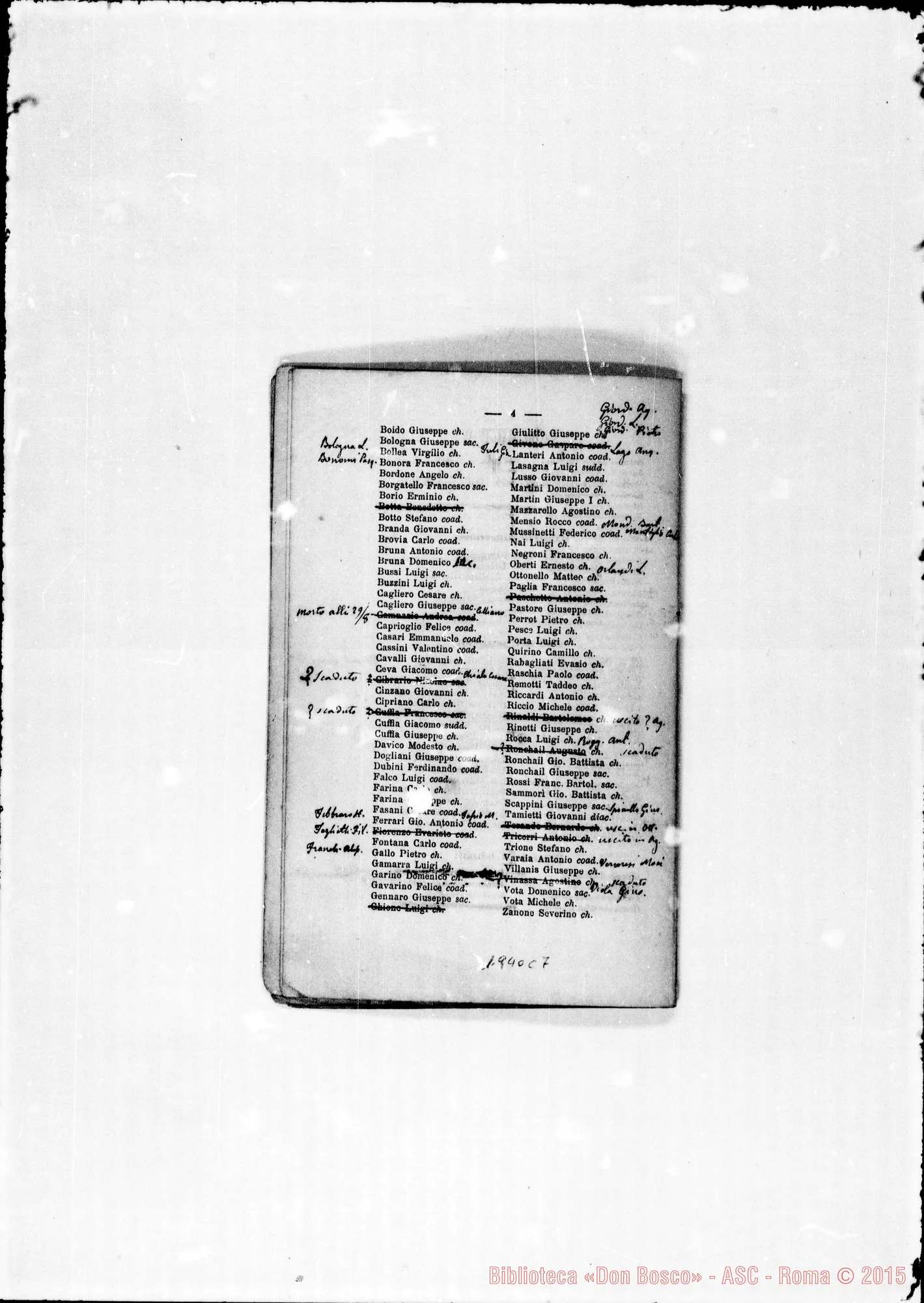 Fotogramma C 7 — Elenco dell’anno 1873 con correz. ms. diverse di D. Rua