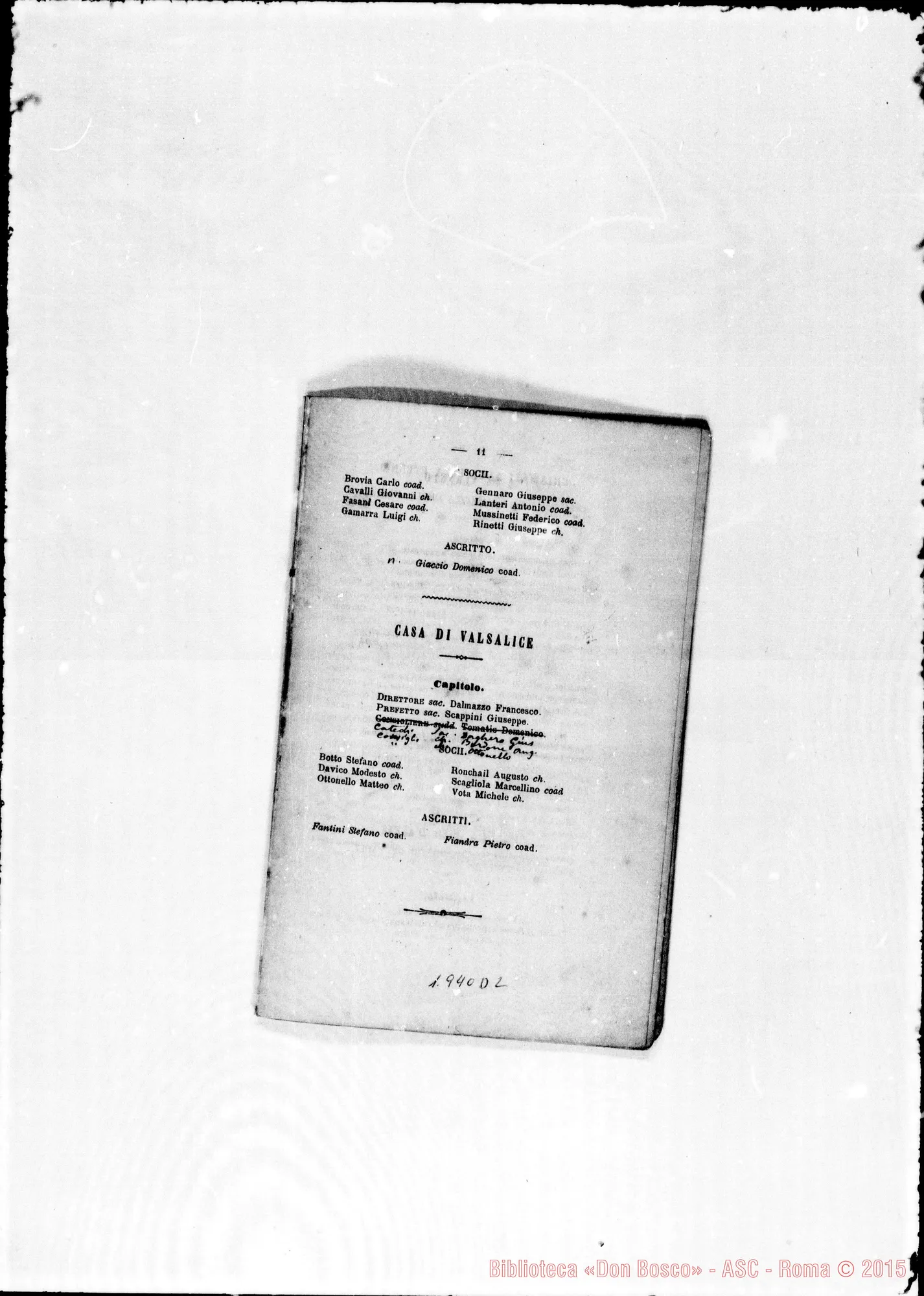 Fotogramma D 2 — Elenco dell’anno 1873 con correz. ms. diverse di D. Rua