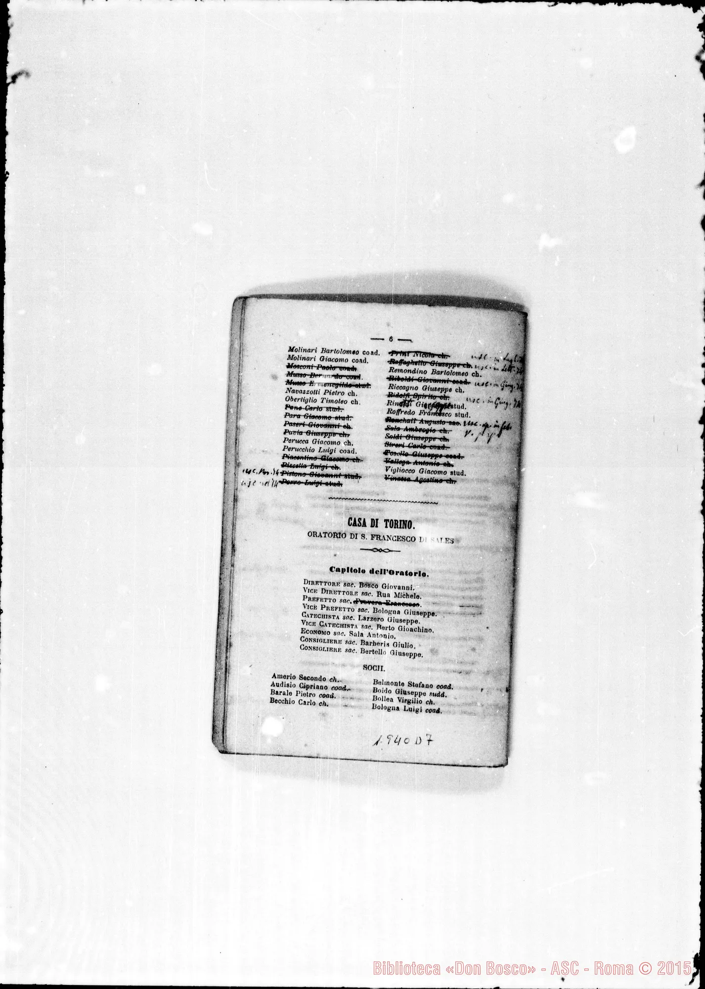 Fotogramma D 7 — Elenco dell’anno 1874 con correz. ms. di D. Bosco E altri