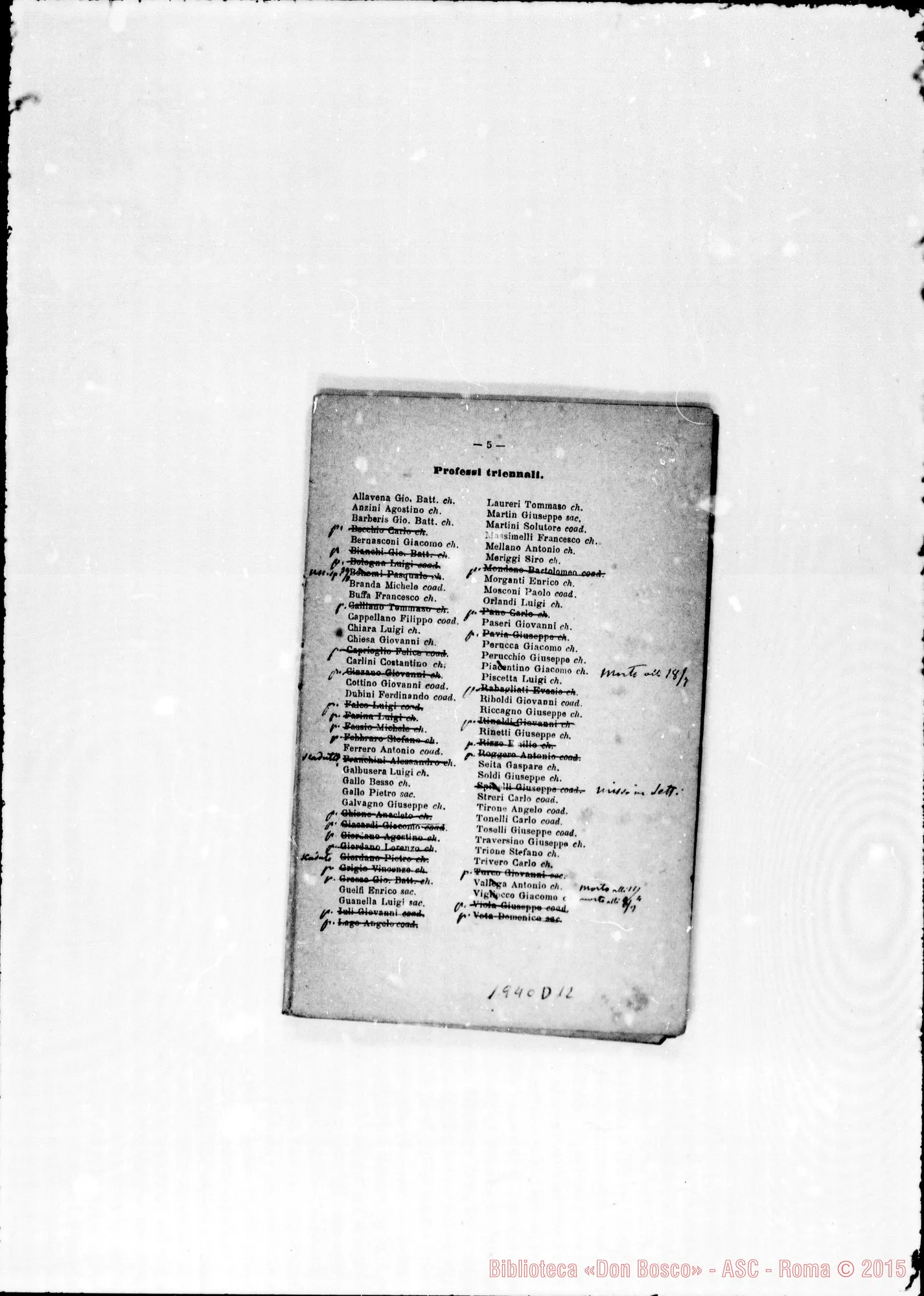 Fotogramma D 12 — Elenco dell’anno 1876 con correz. ms.