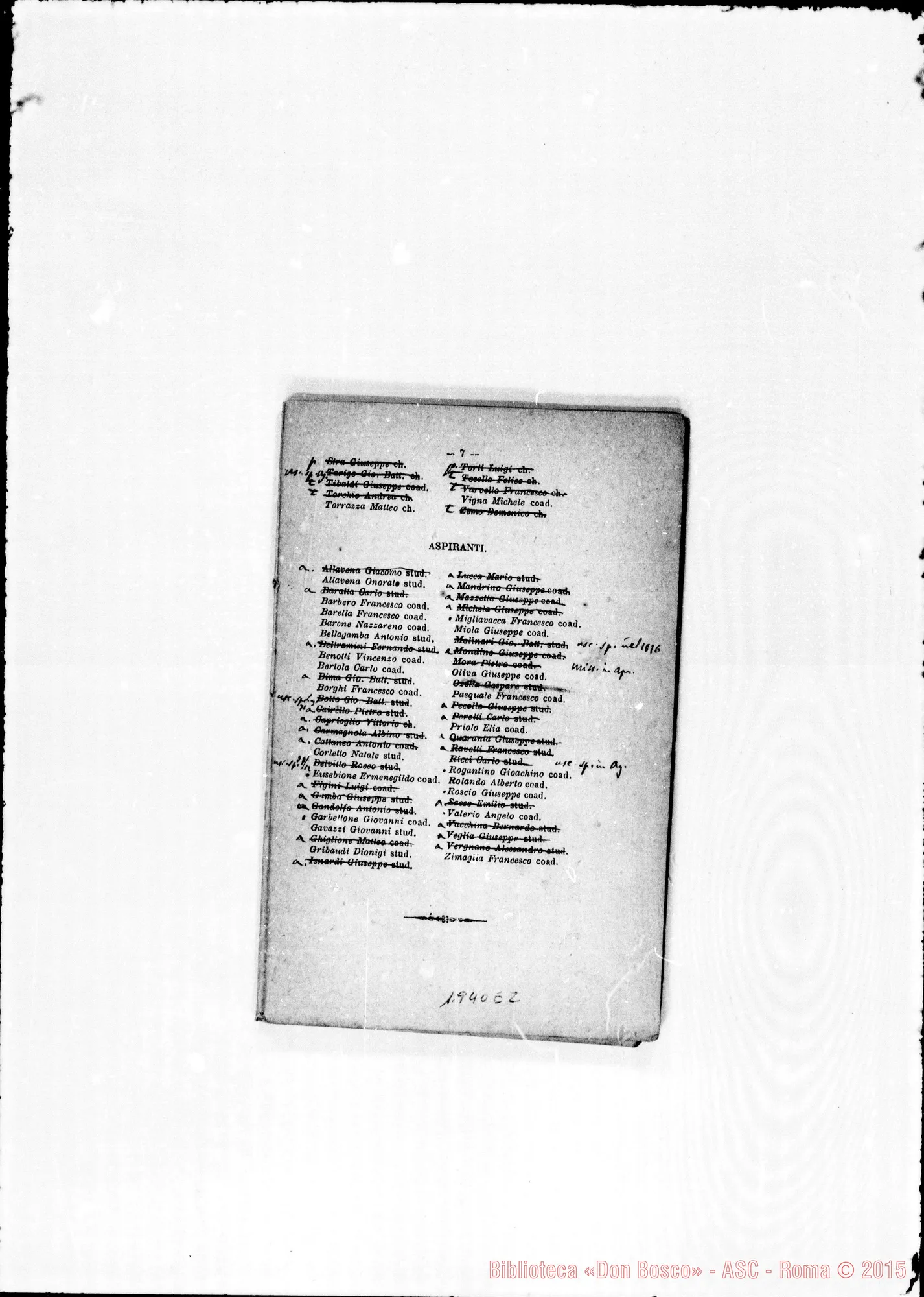 Fotogramma E 2 — Elenco dell’anno 1876 con correz. ms.