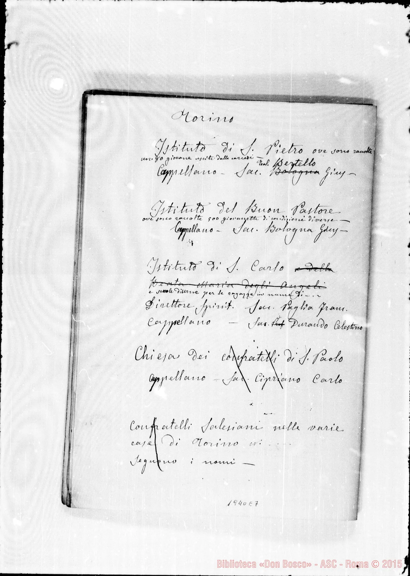 Fotogramma E 7 — Elenco ms. con correz. E aggiunte ms. Bosco, appartenente all’anno 1877
