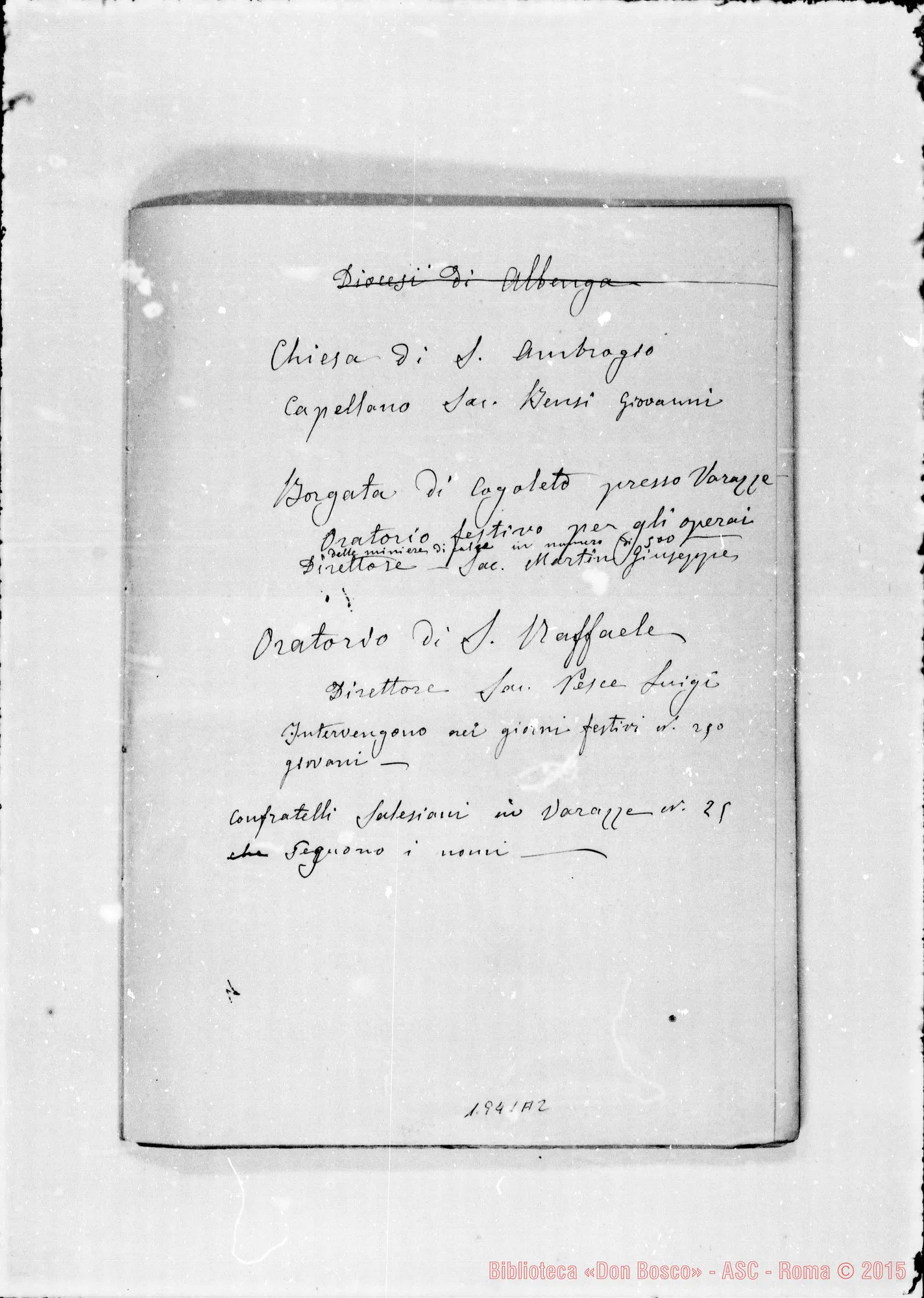 Fotogramma A 2 — Elenco ms. con correz. E aggiunte ms. Bosco, appartenente all’anno 1877