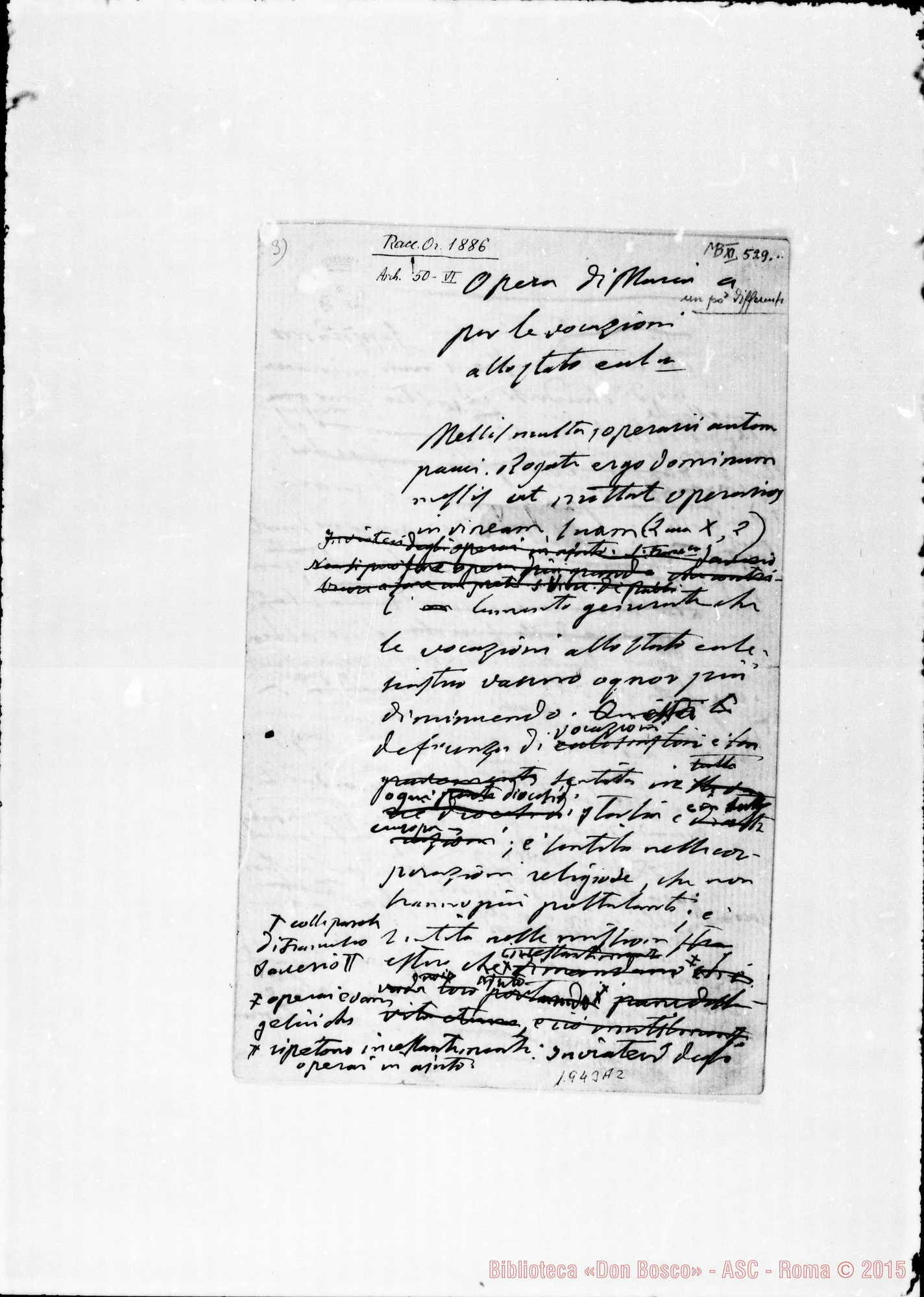 Fotogramma A 2 — «Opera di Maria A. per le vocazioni allo stato eccl.» Ms. autogr. Bosco
