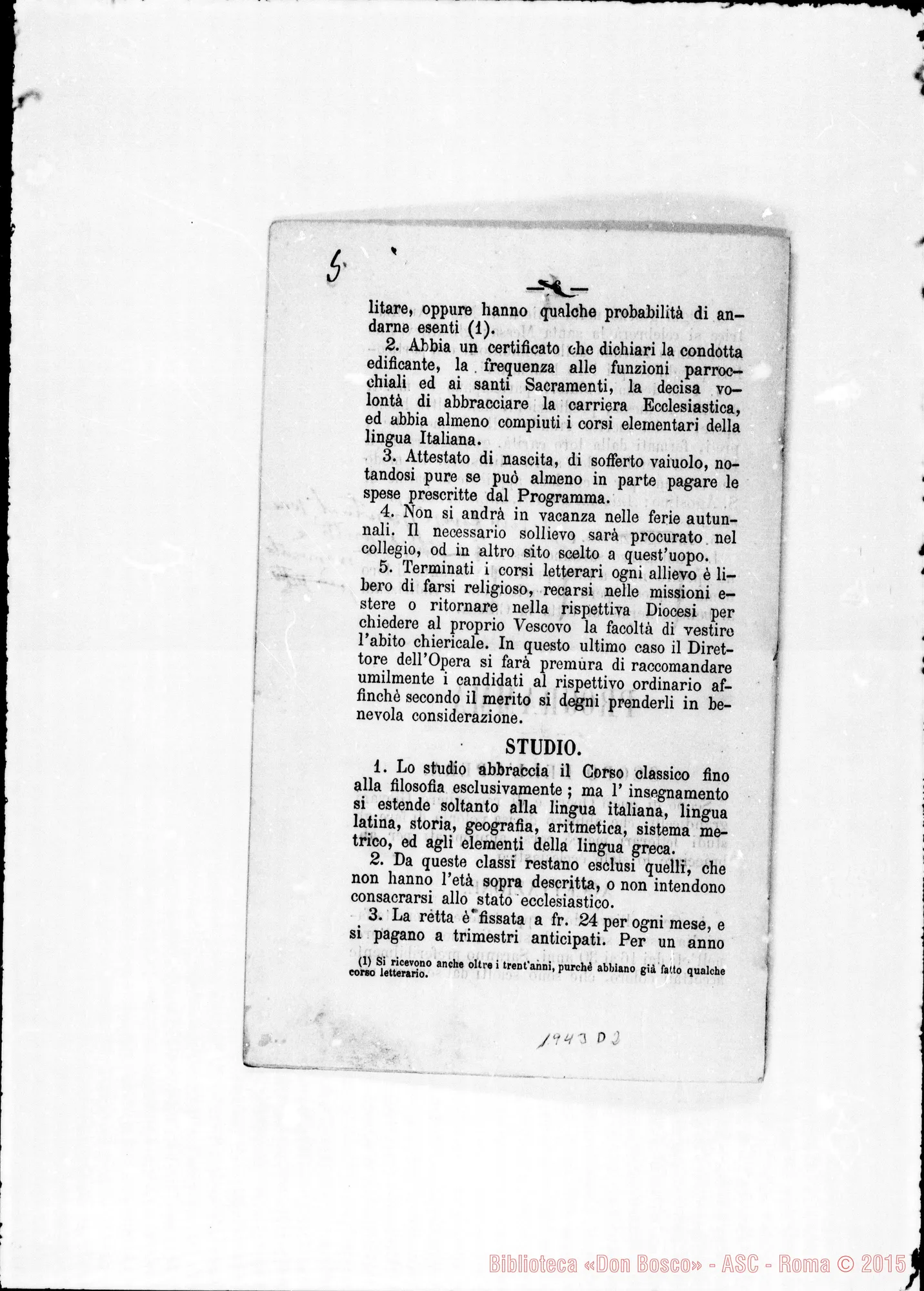 Fotogramma D 2 — «Opera di Maria Ausiliatrice…» Stampato con correz. autogr. Bosco